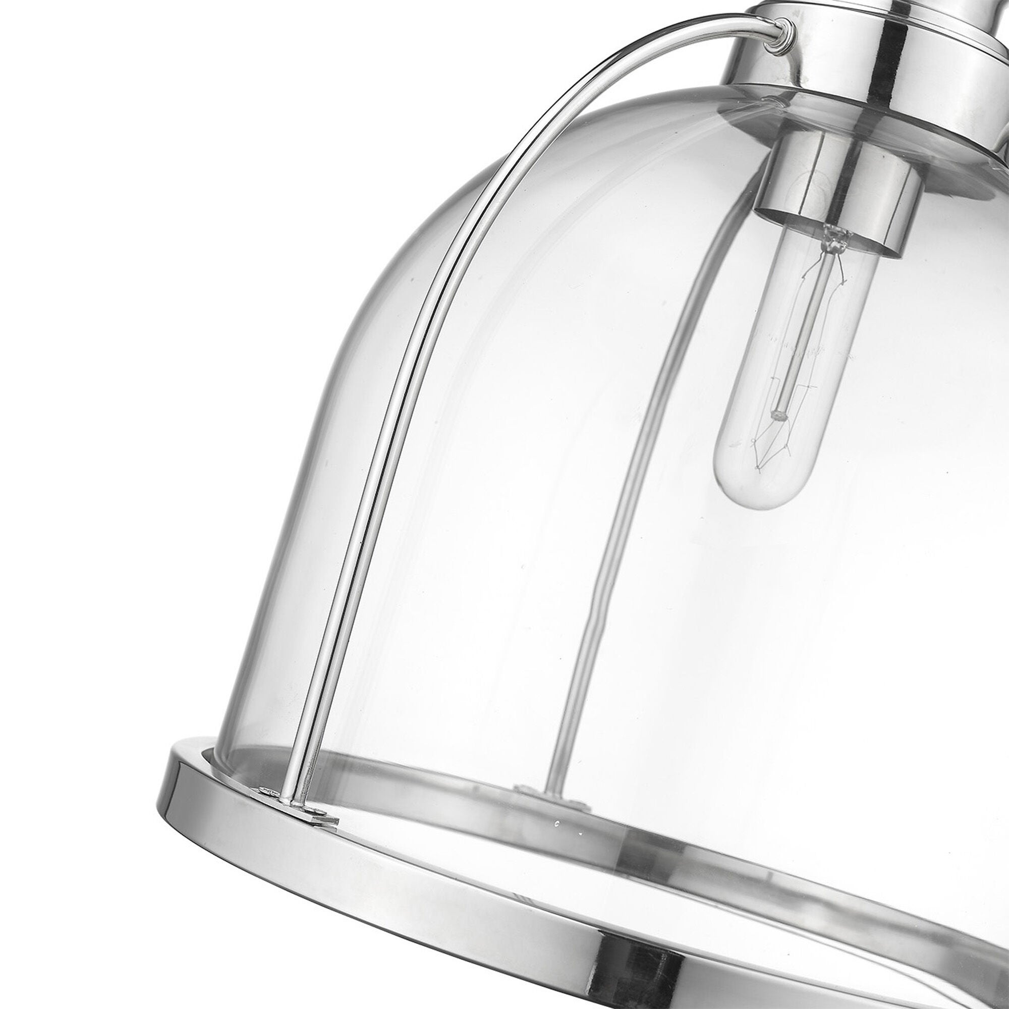 Shown in Polished Nickel finish and Clear glass and Clear, Dome Shaped Glass Globe shade