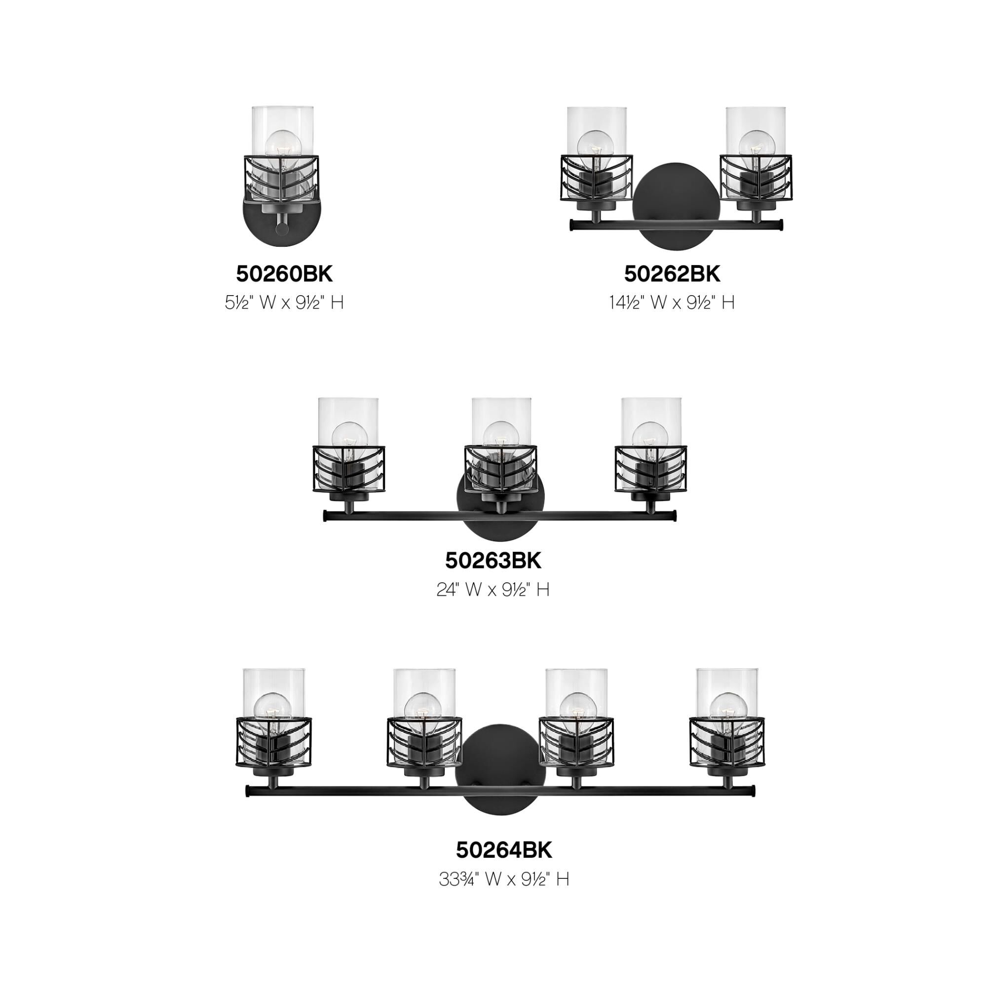 Shown in Black finish and Clear glass