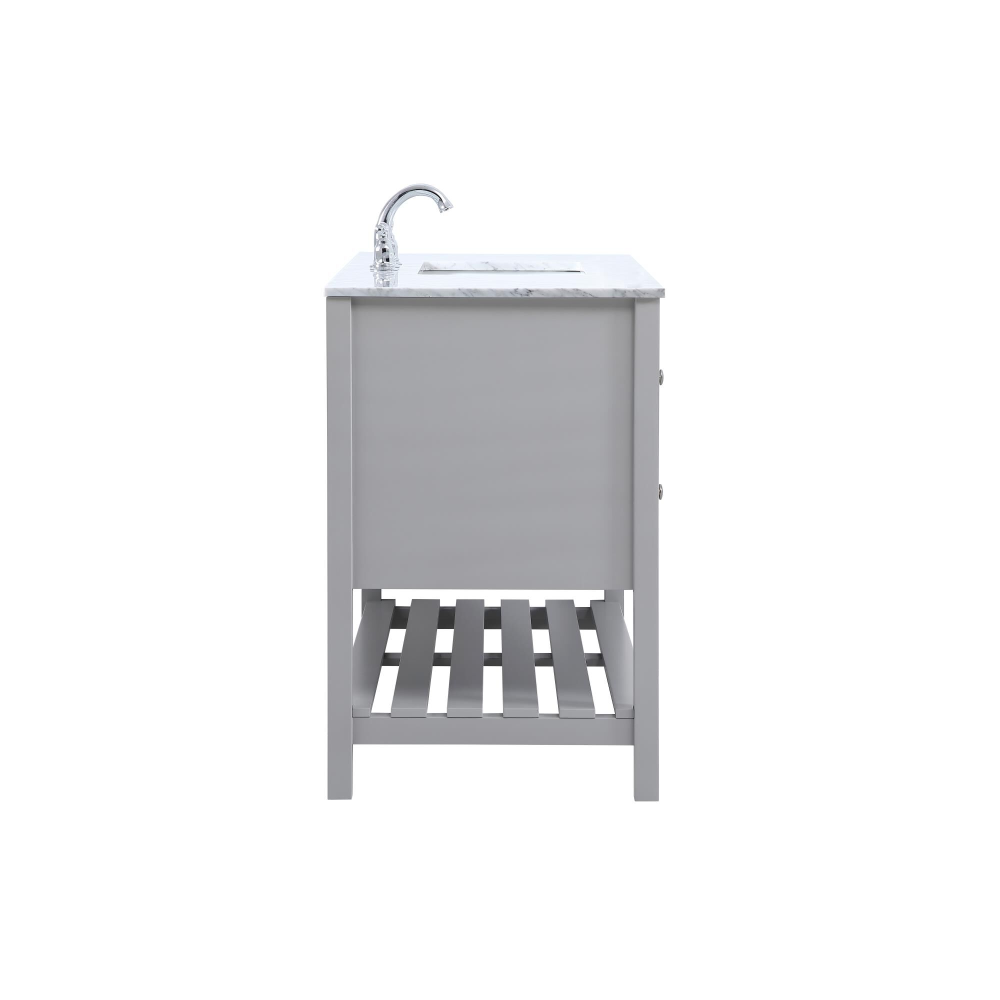 Shown in Gray And Brushed Nickel With Carrara White Marble finish