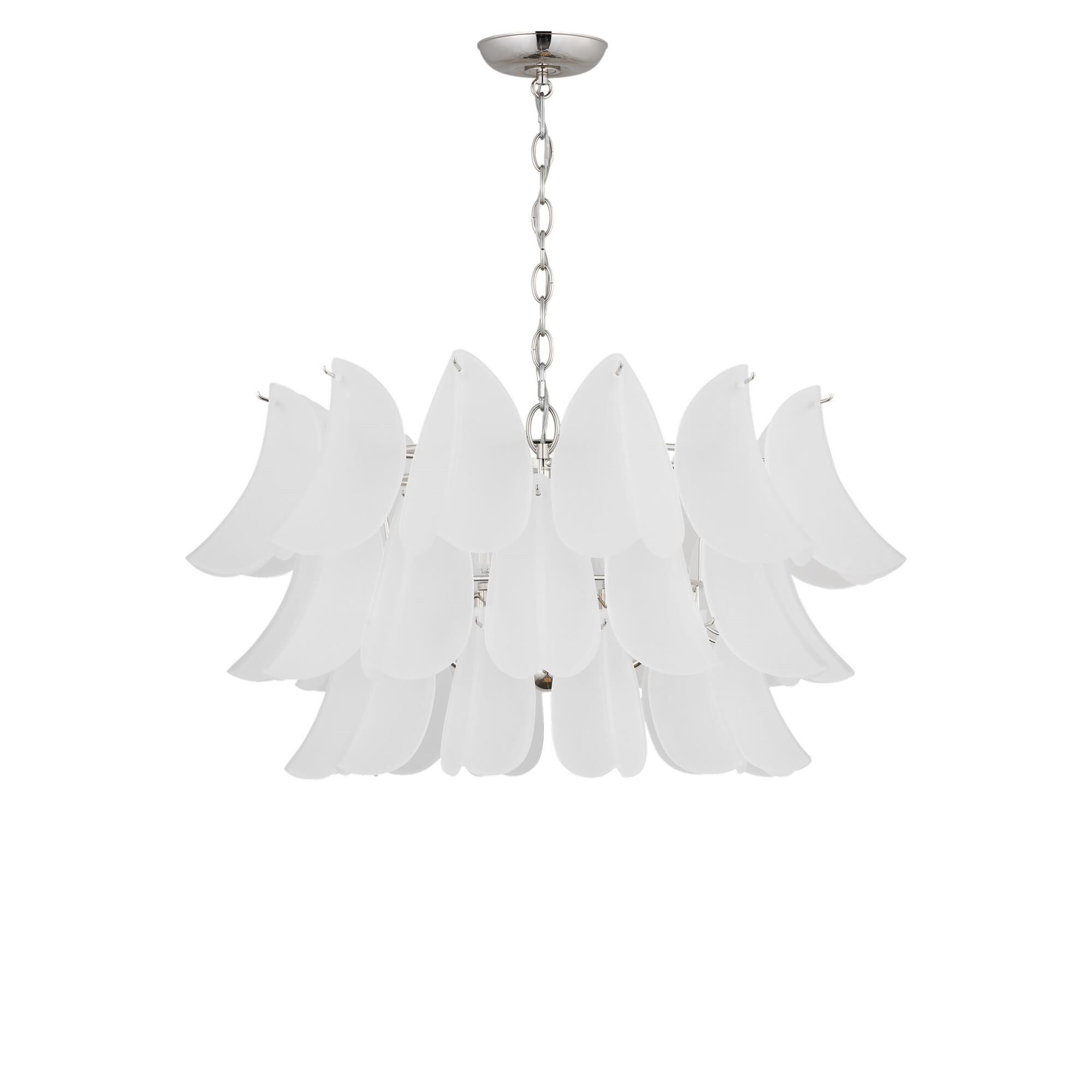 Shown in Polished Nickel finish and Etched glass