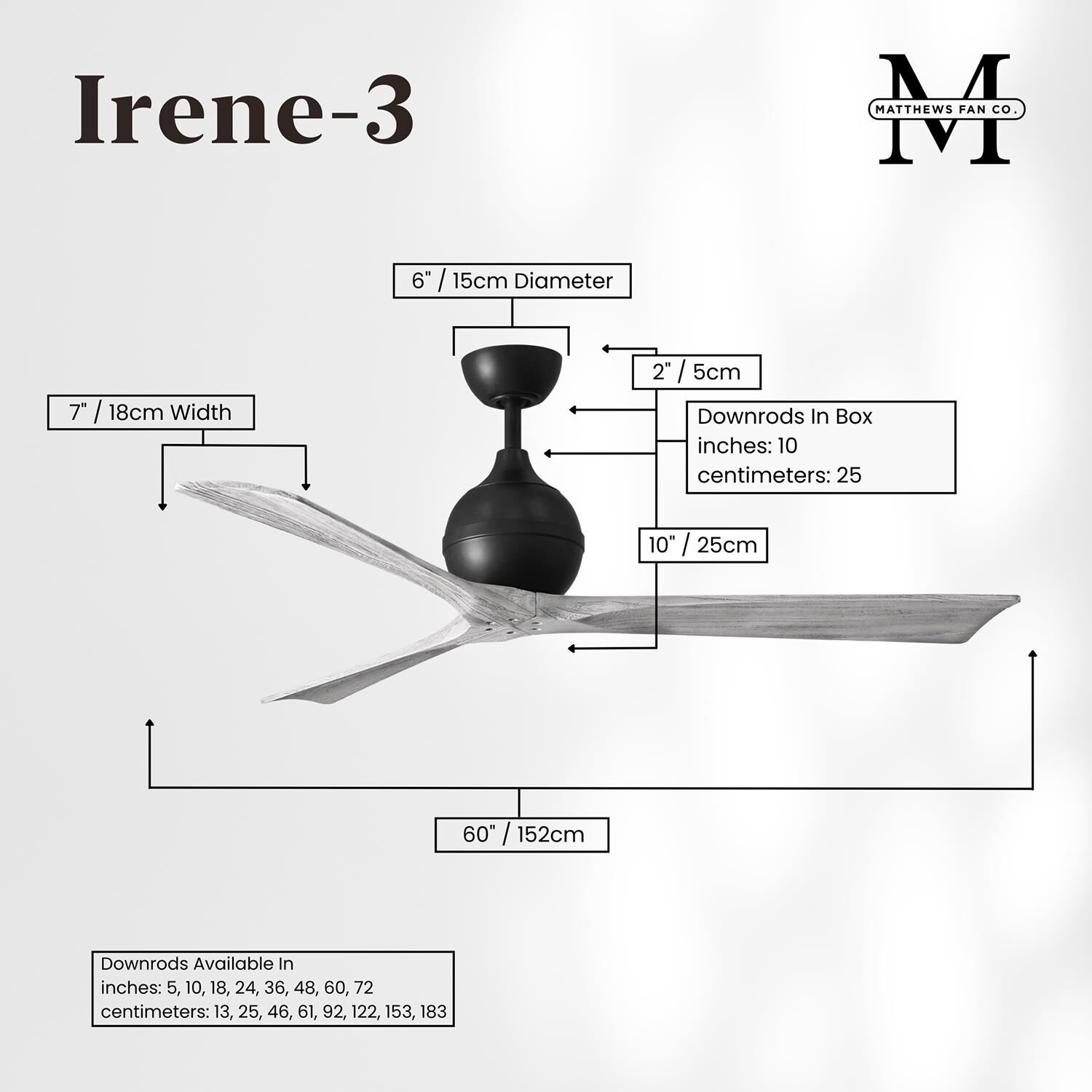Irene 60 Inch 3 Blade Ceiling Fan by Matthews Fan Company