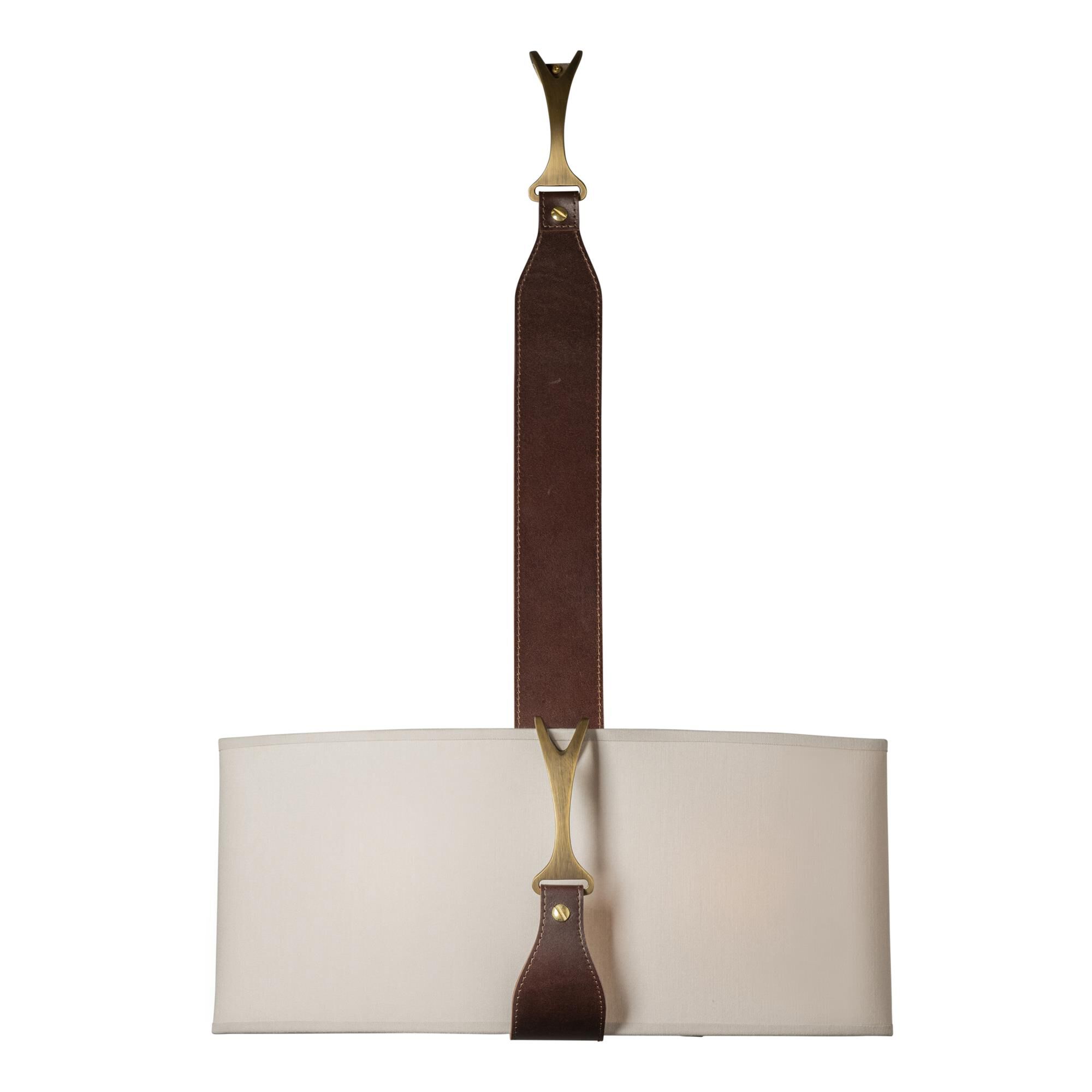 Shown in Black/Leather British Brown finish and Flax shade and Antique Brass  accent