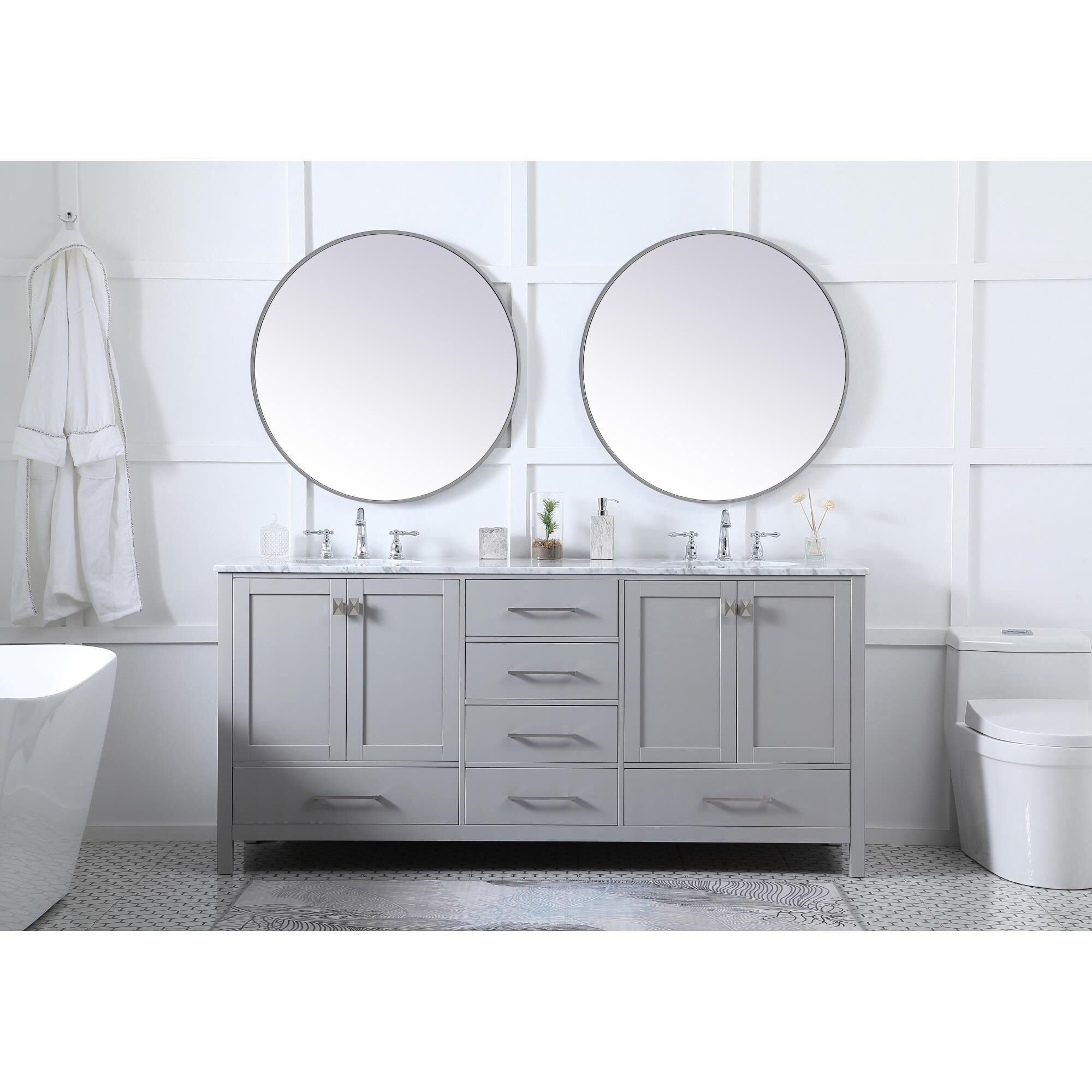 Shown in Gray And Brushed Nickel With Carrara White Marble finish