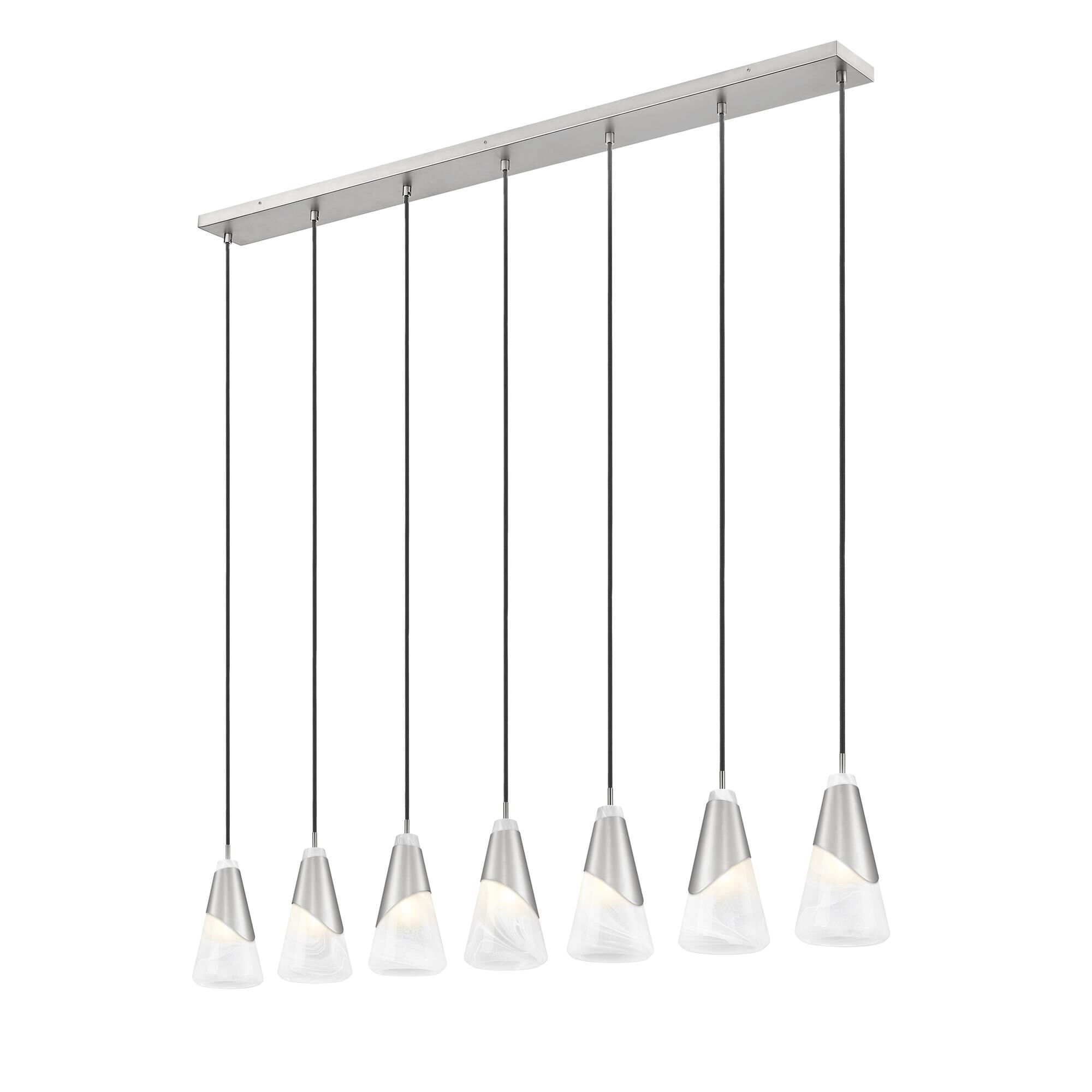 Shown in Brushed Nickel finish and White Swirl glass and White Swirl shade