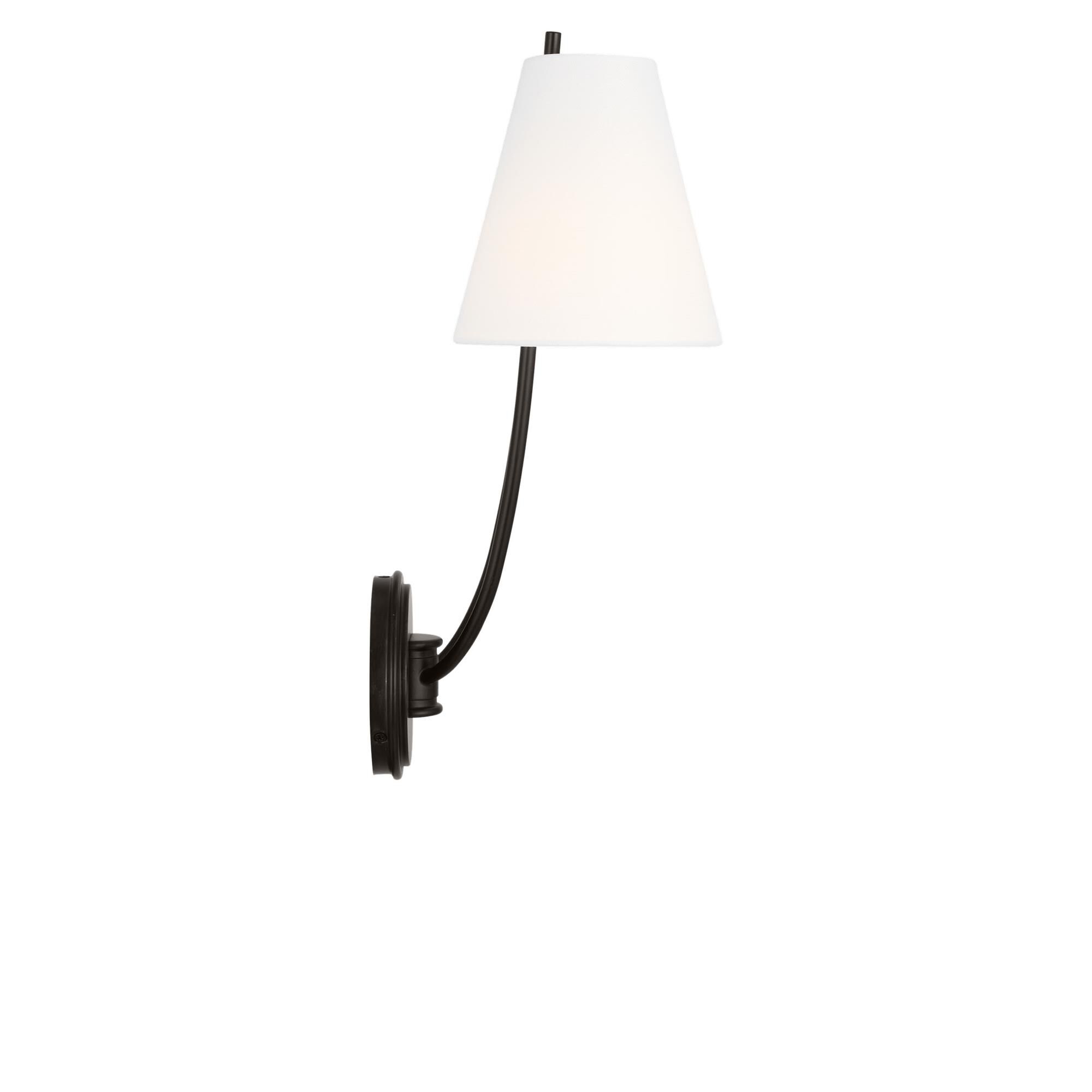 Shown in Aged Iron finish and White Linen Fabric shade