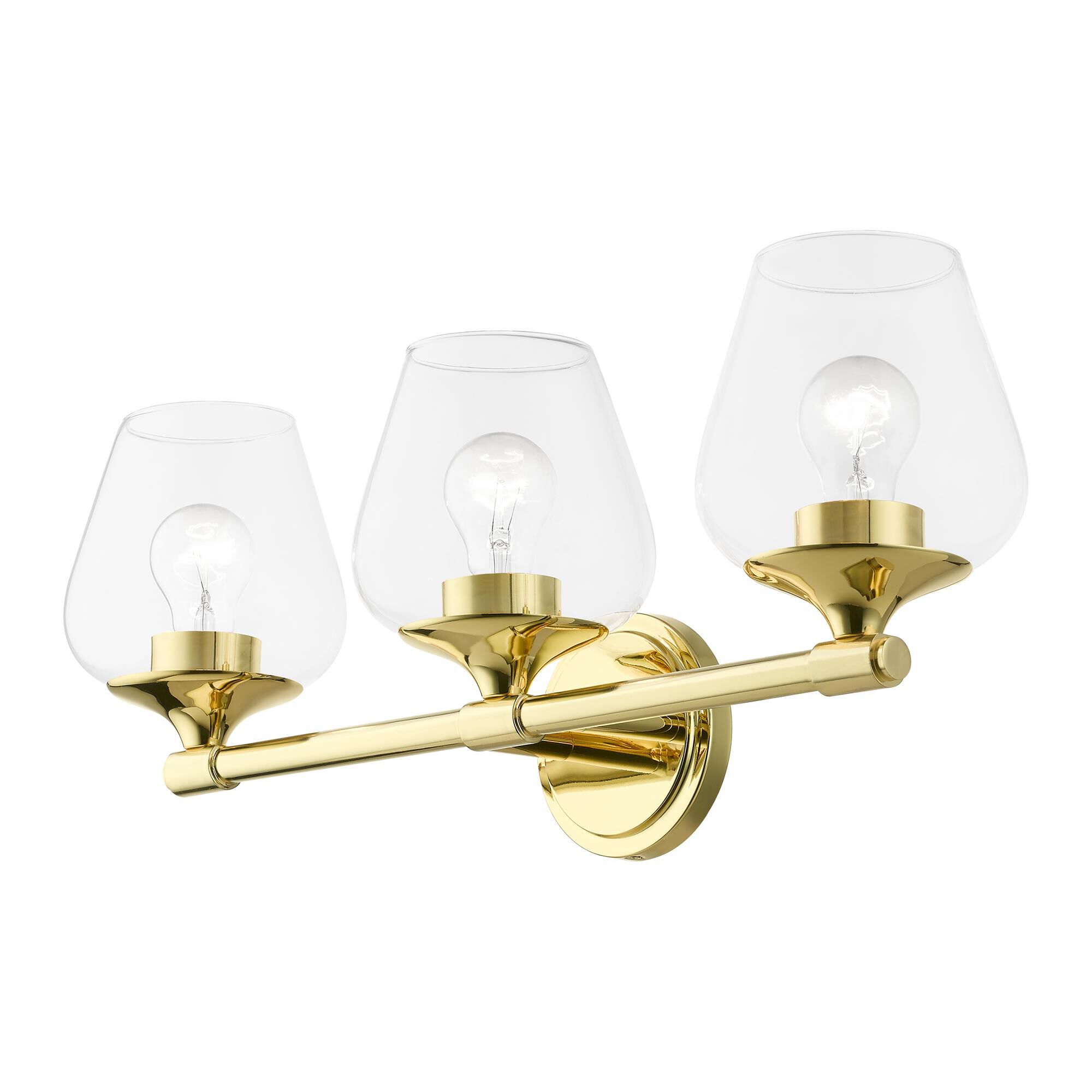 Shown in Polished Brass finish and Clear glass