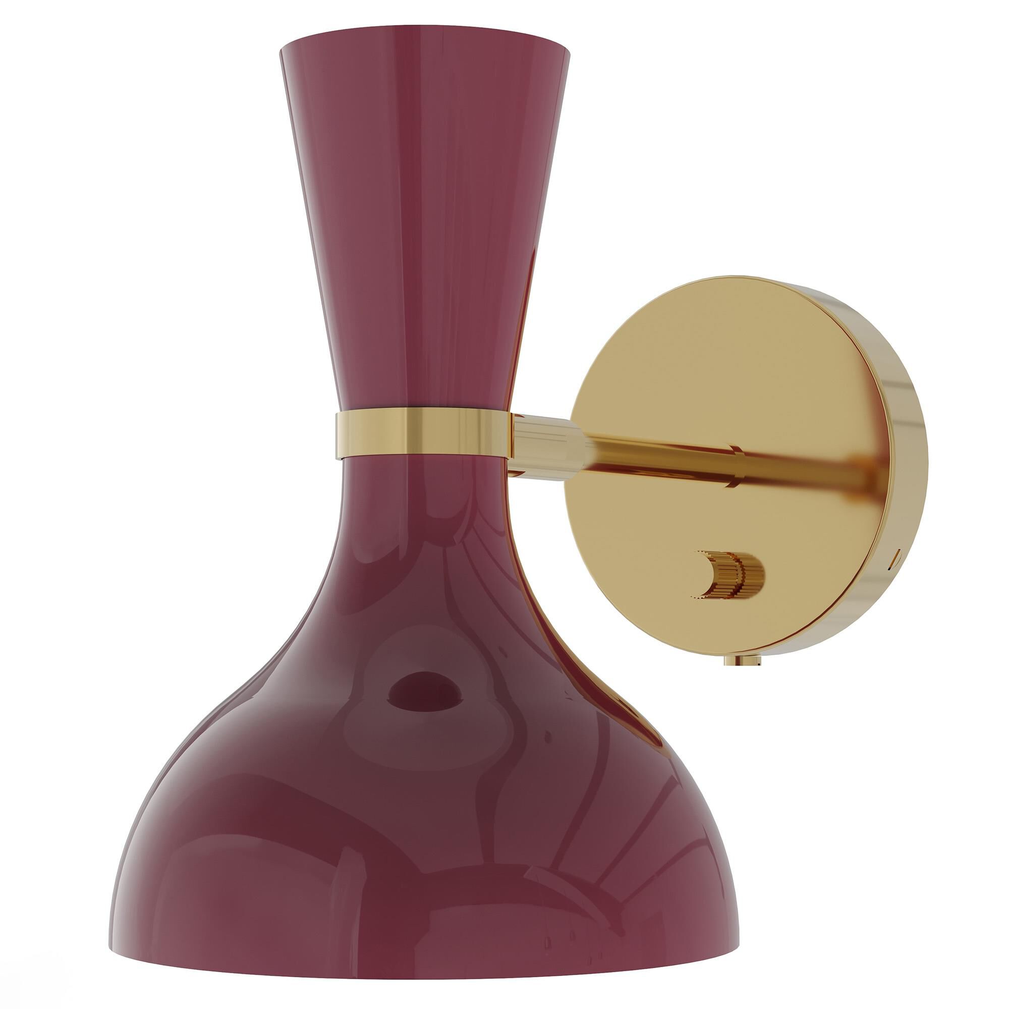 Shown in Modern Brass finish and Sugar Plum shade