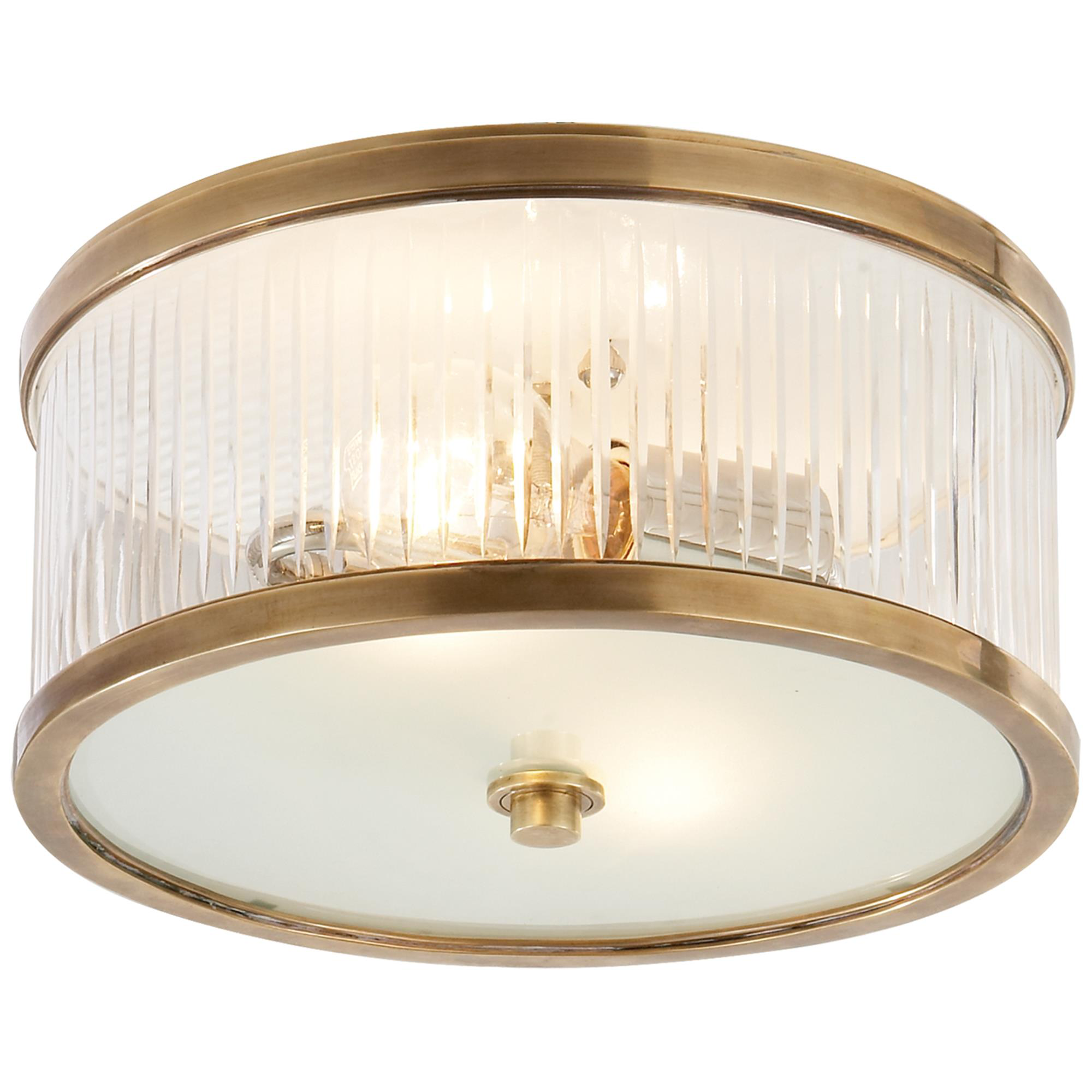 Shown in Hand-Rubbed Antique Brass finish and Frosted glass