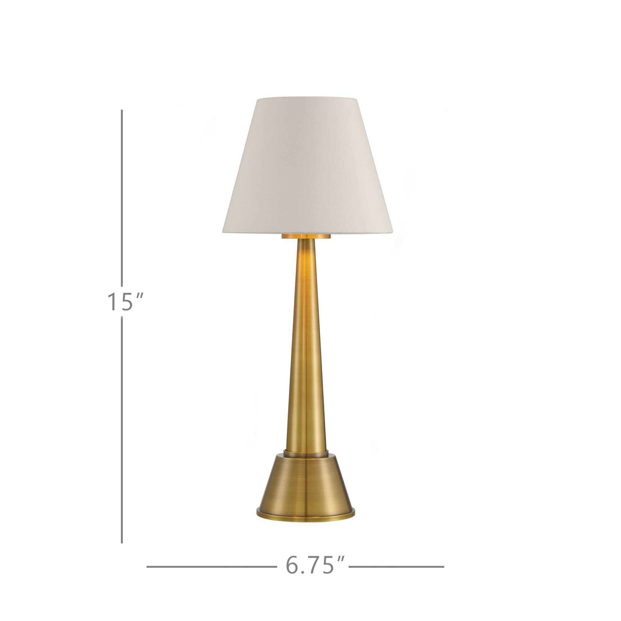 Shown in Brass finish and Off White Shantung shade