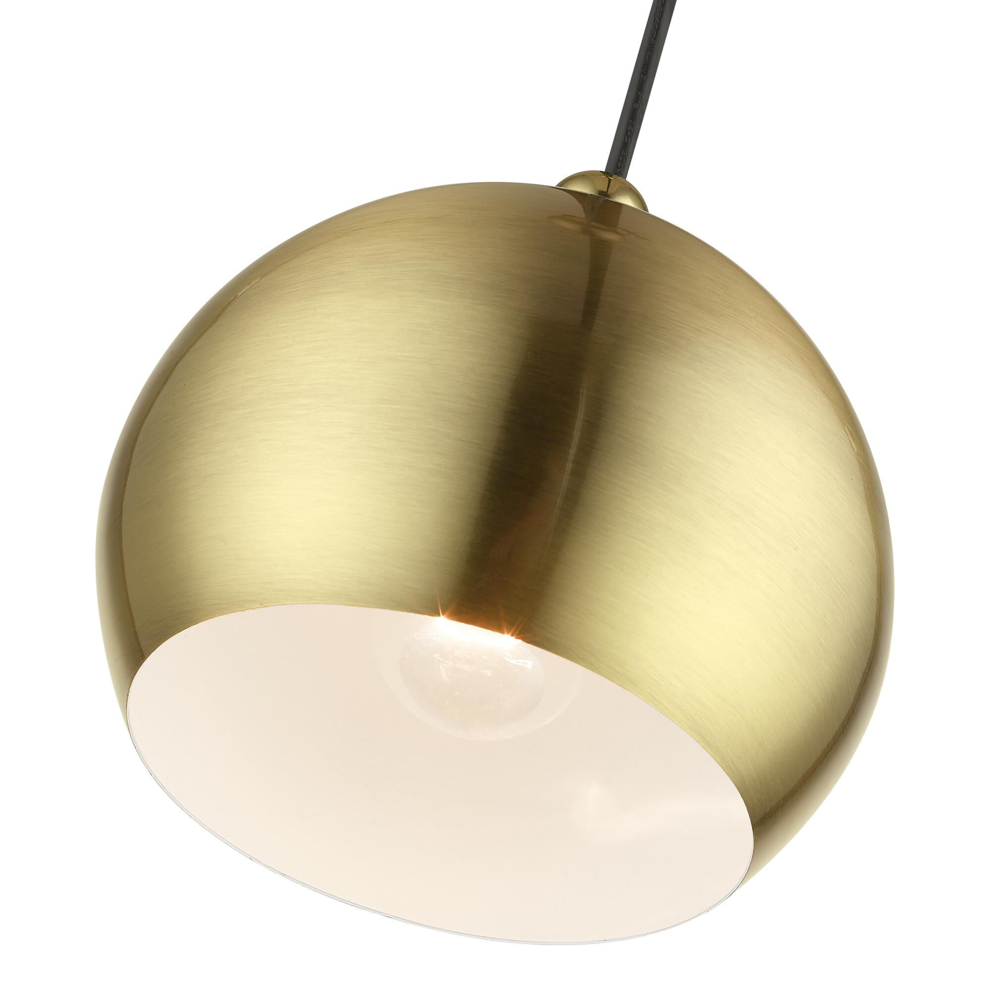 Shown in Antique Brass with Polished Brass Accents finish and Antique Brass Steel With Shiny White Inside shade