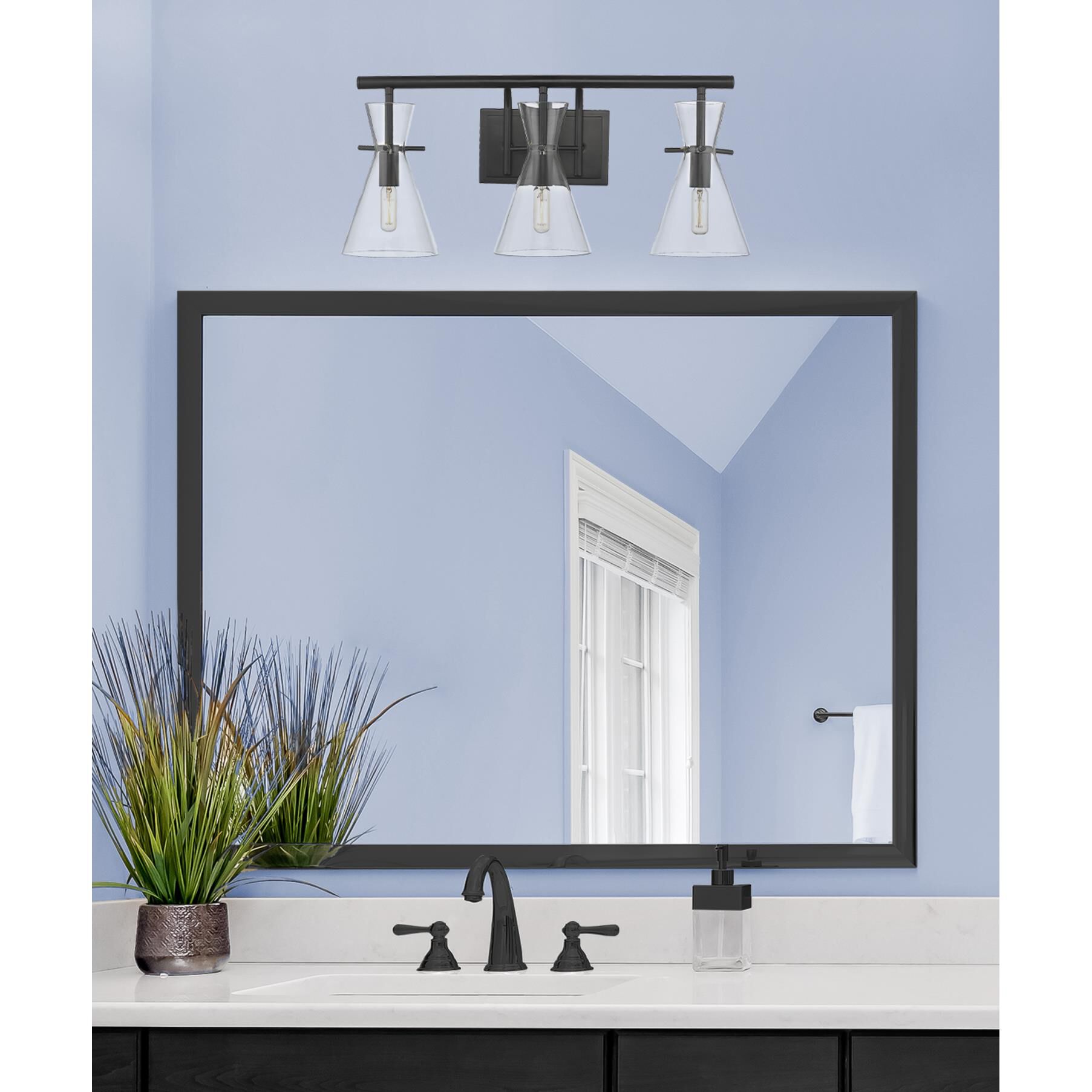 Shown in Matte Black  finish and Clear glass