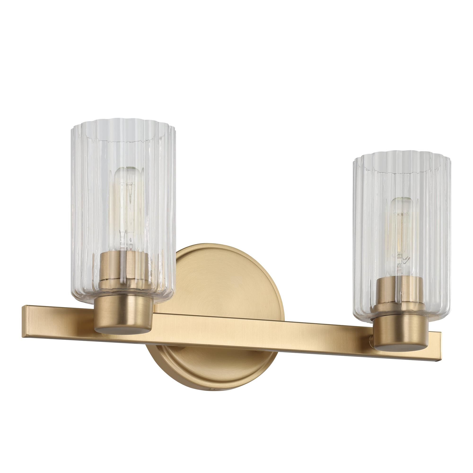 Shown in Champagne Gold finish and Clear Ribbed glass
