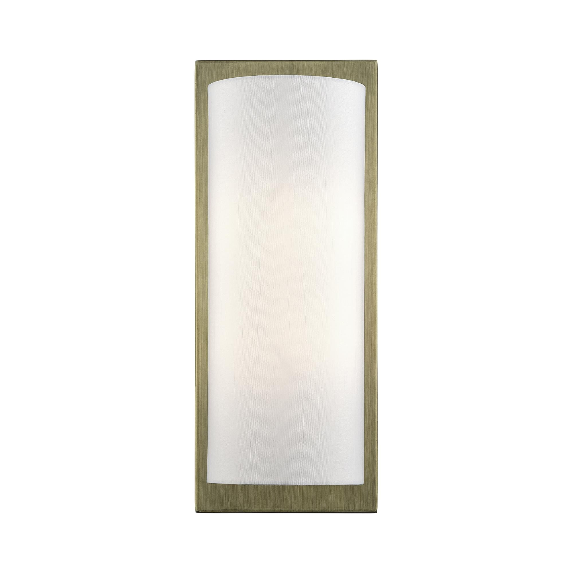 Shown in Antique Brass finish and Hand Crafted Off-White Fabric Hardback shade