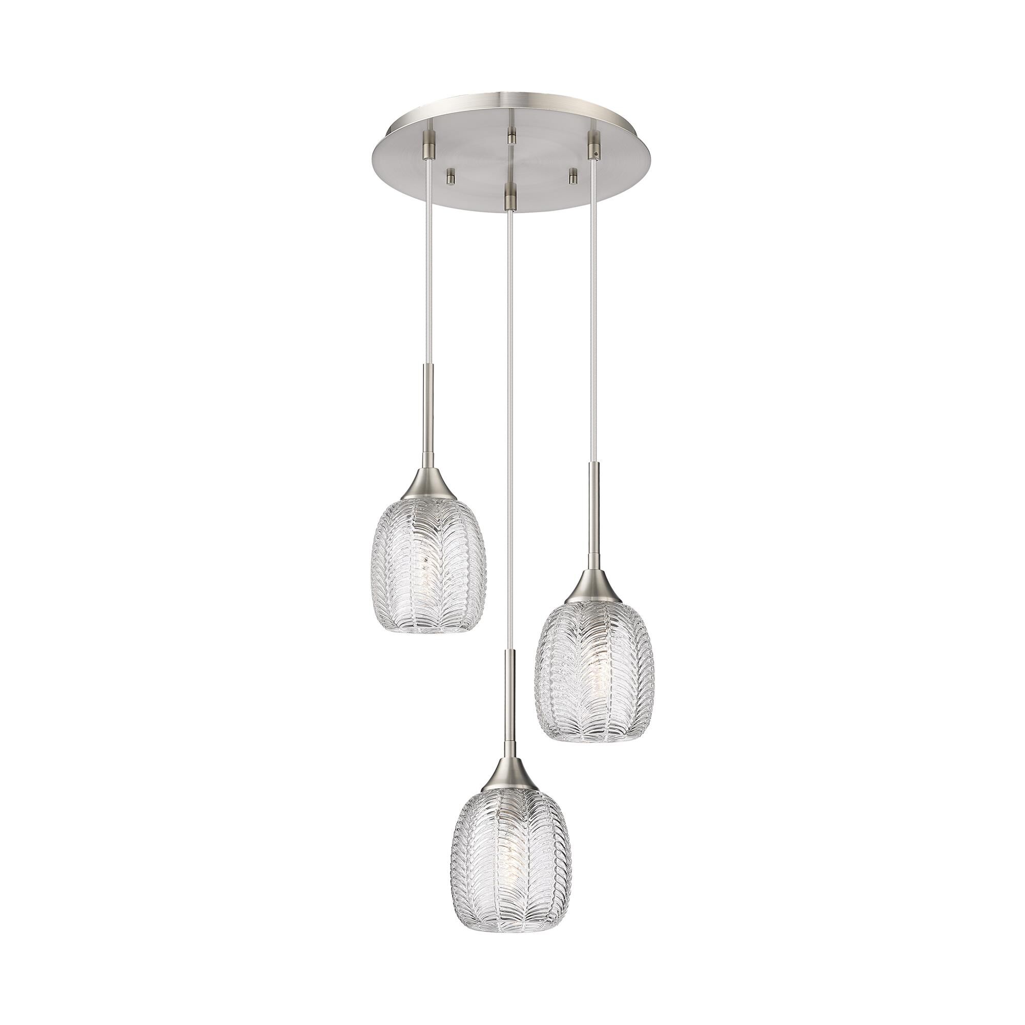 Shown in Satin Nickel finish and Clear shade