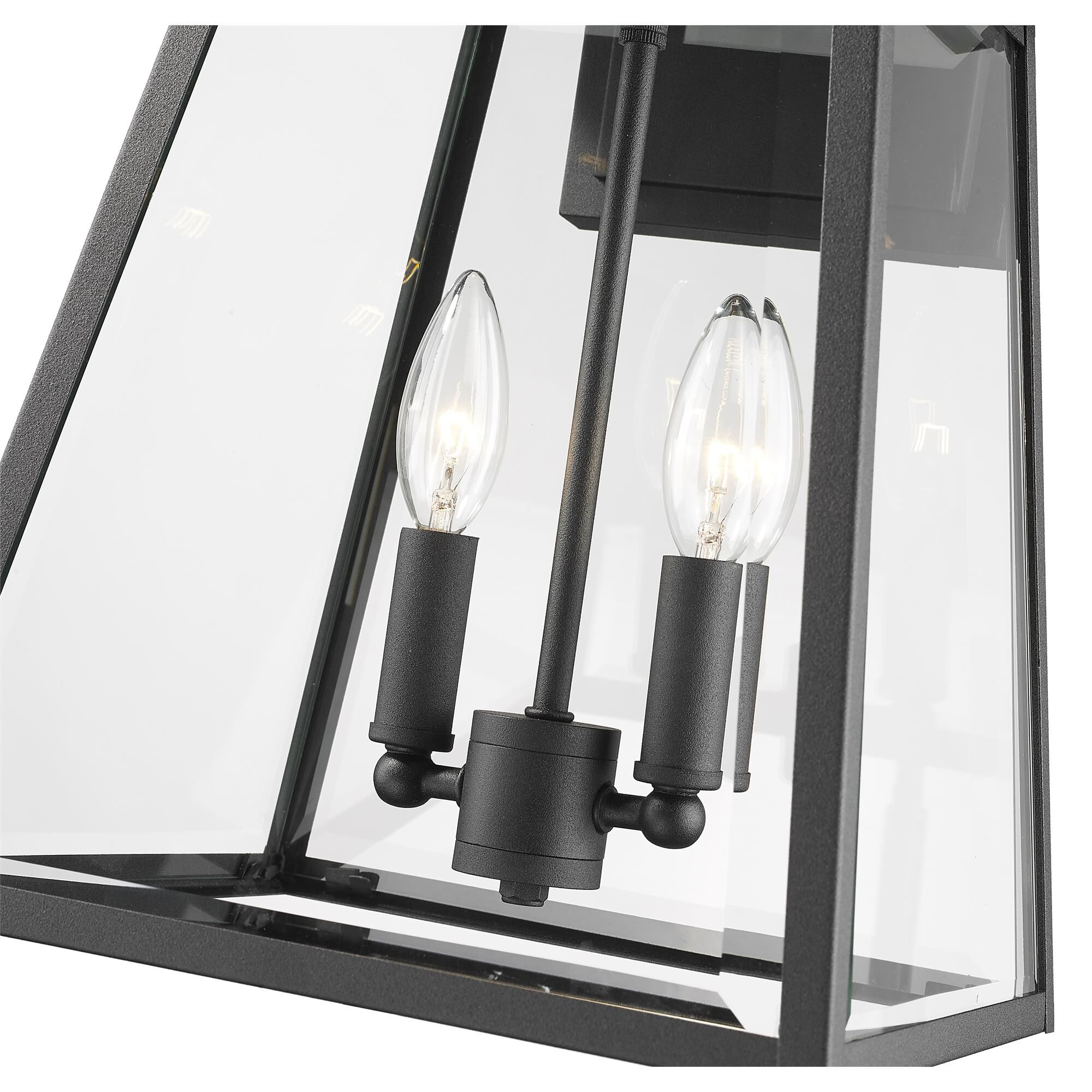 Shown in Black finish and Clear Beveled glass