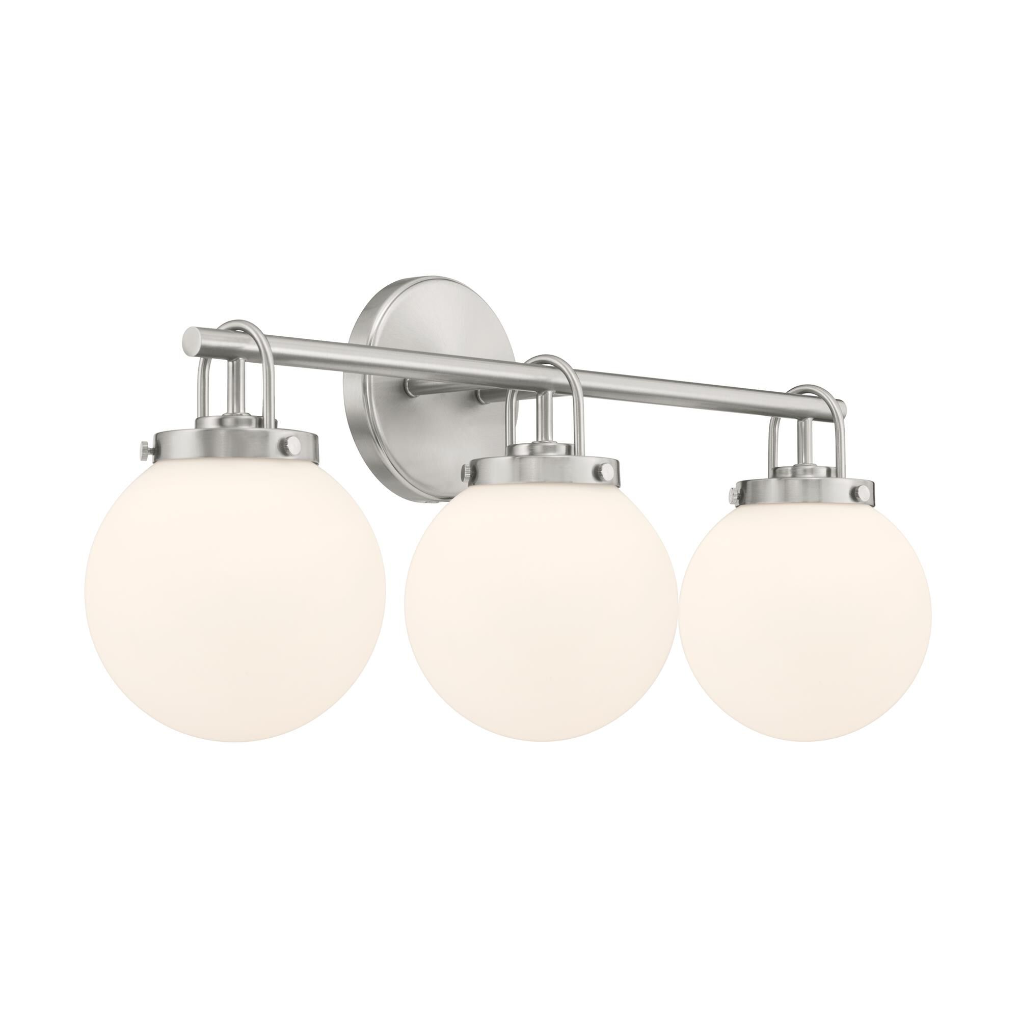 Shown in Brushed Nickel finish and Etched White glass