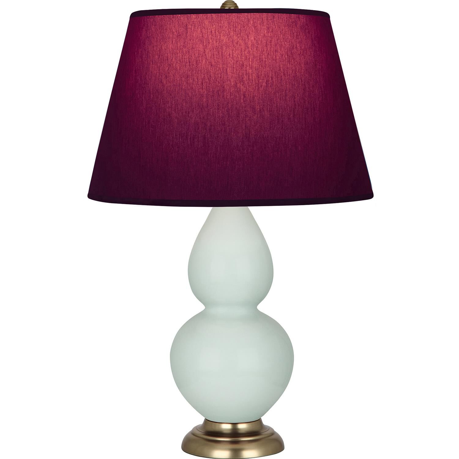 Shown in Celadon finish and Plum and Lavender shade and Antique Brass accent