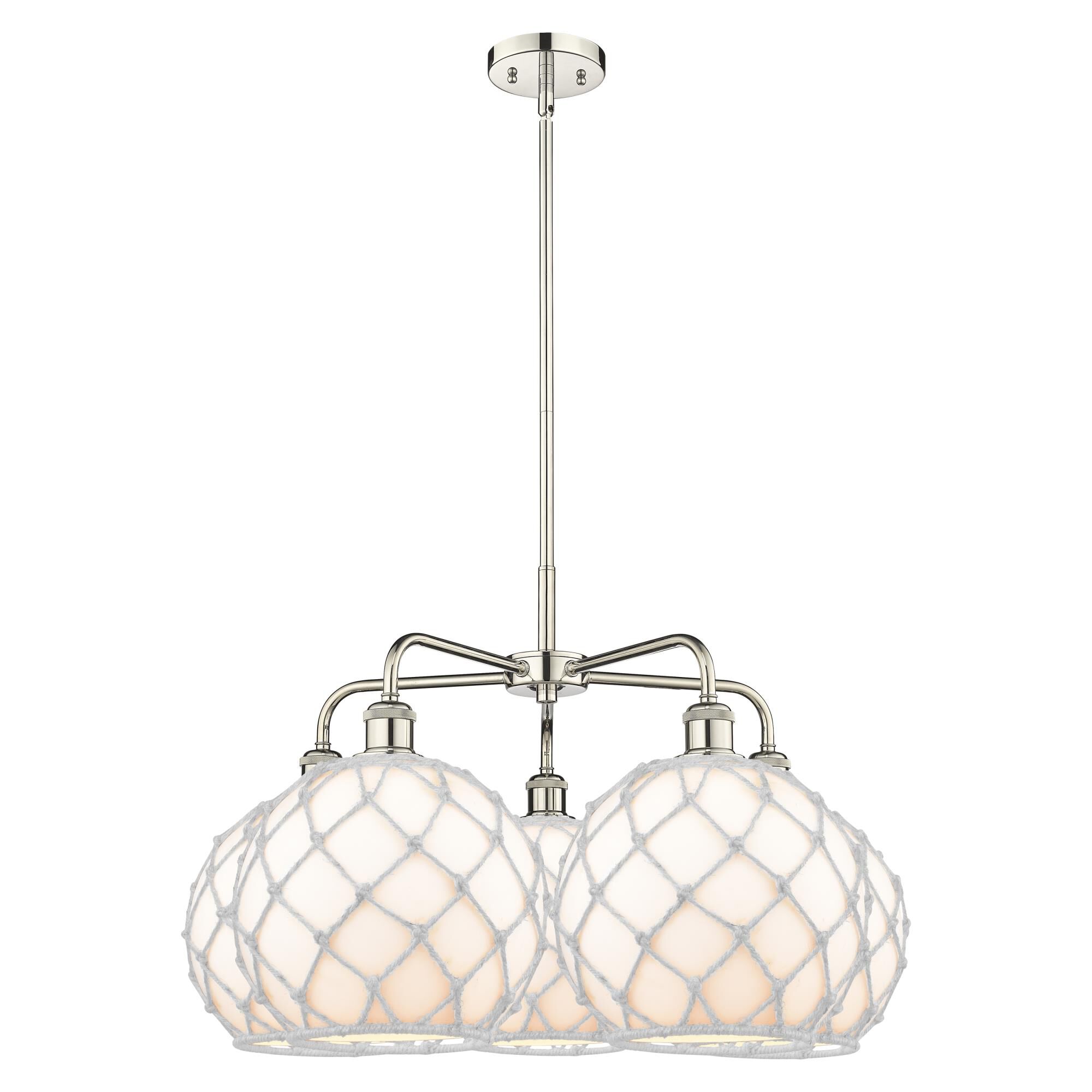 Shown in Polished Nickel finish and White with White Rope glass