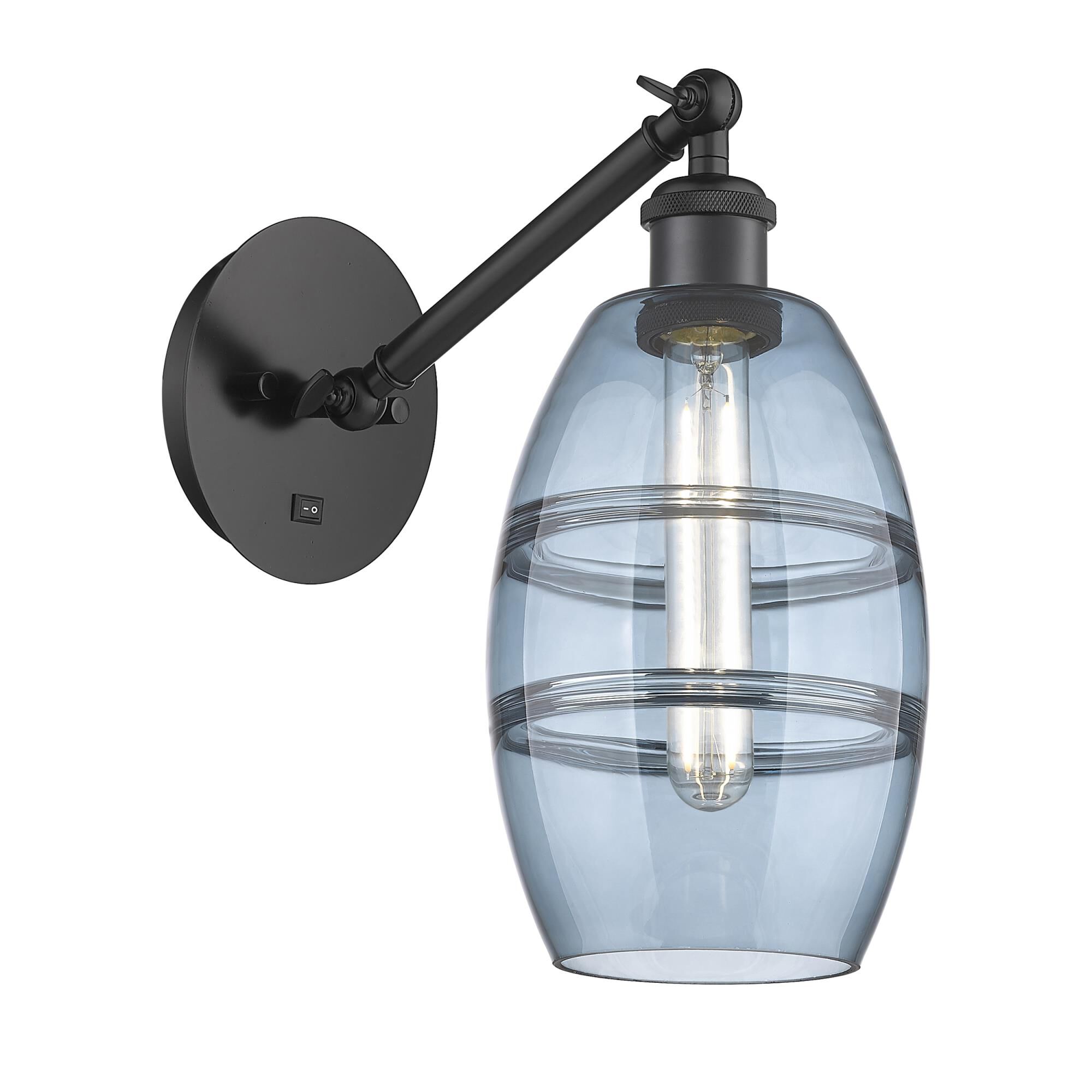 Shown in Matte Black finish and Princess Blue glass