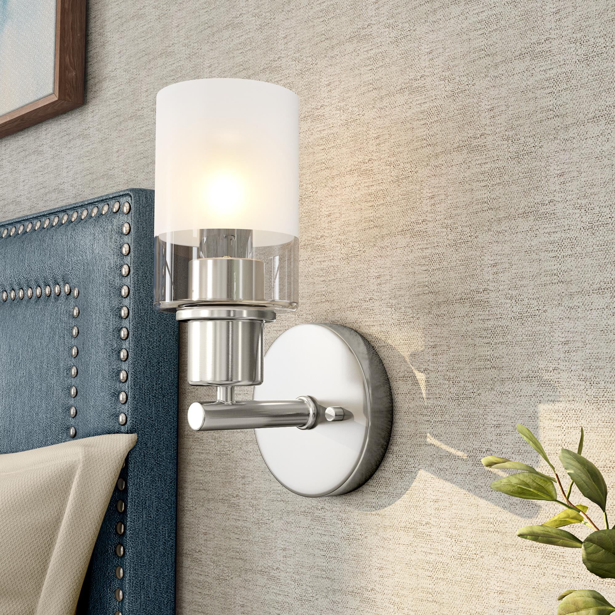 Shown in Brushed Nickel finish and Clear + Etched glass and Clear + Etched Glass shade