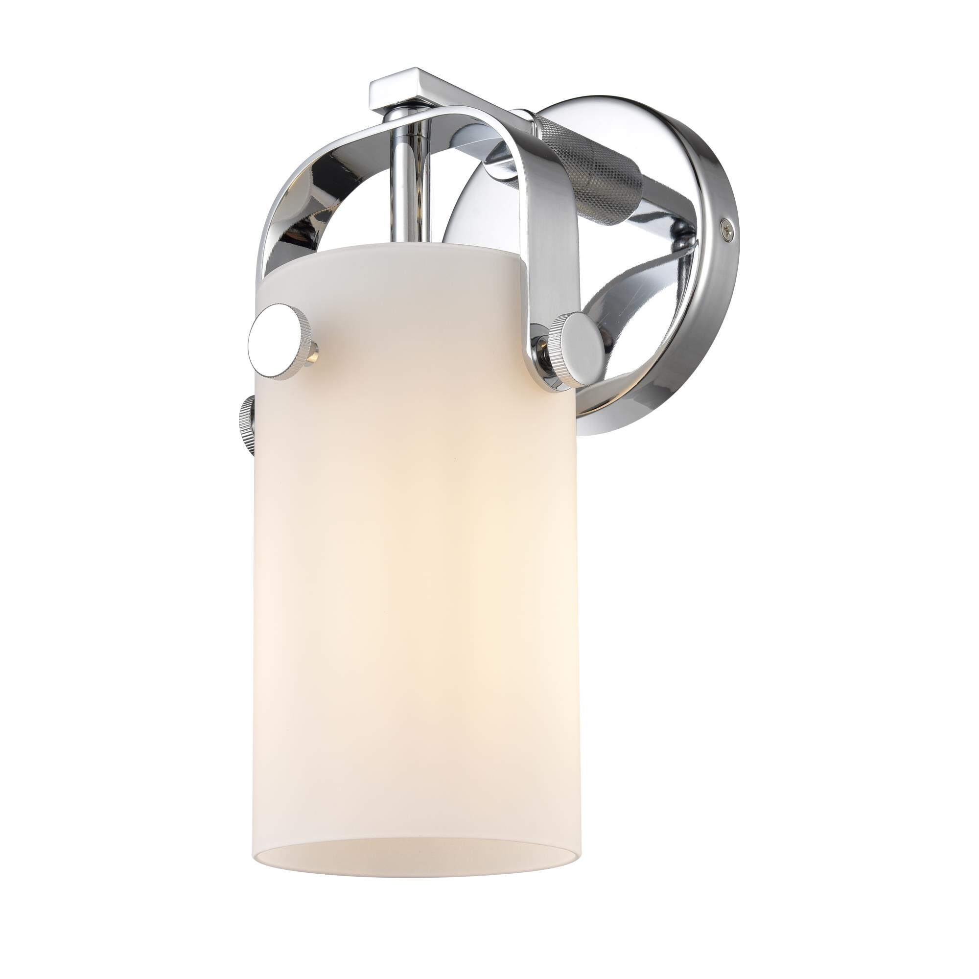 Shown in Polished Chrome finish and Matte White glass and Matte White Glass shade