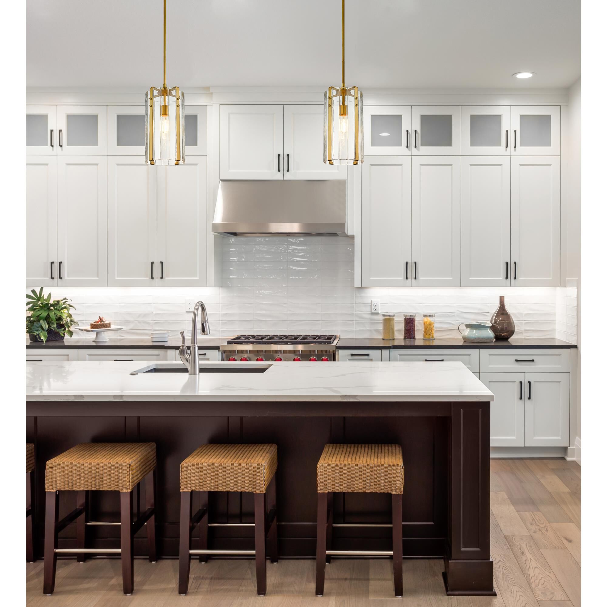 Shown in Rubbed Brass finish and Clear glass and Clear shade