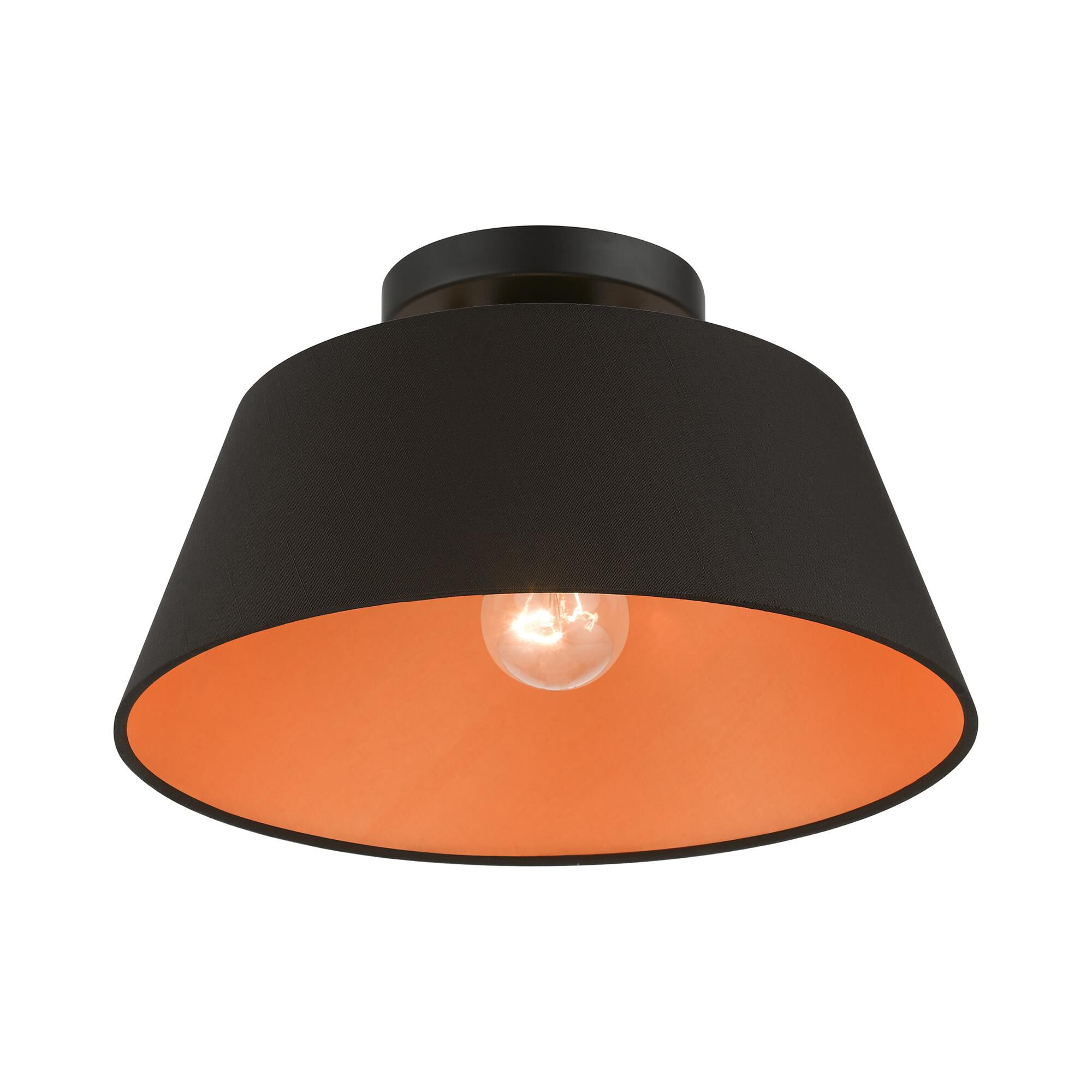 Shown in Black finish and Black Fabric Hardback with Orange Fabric Inside shade