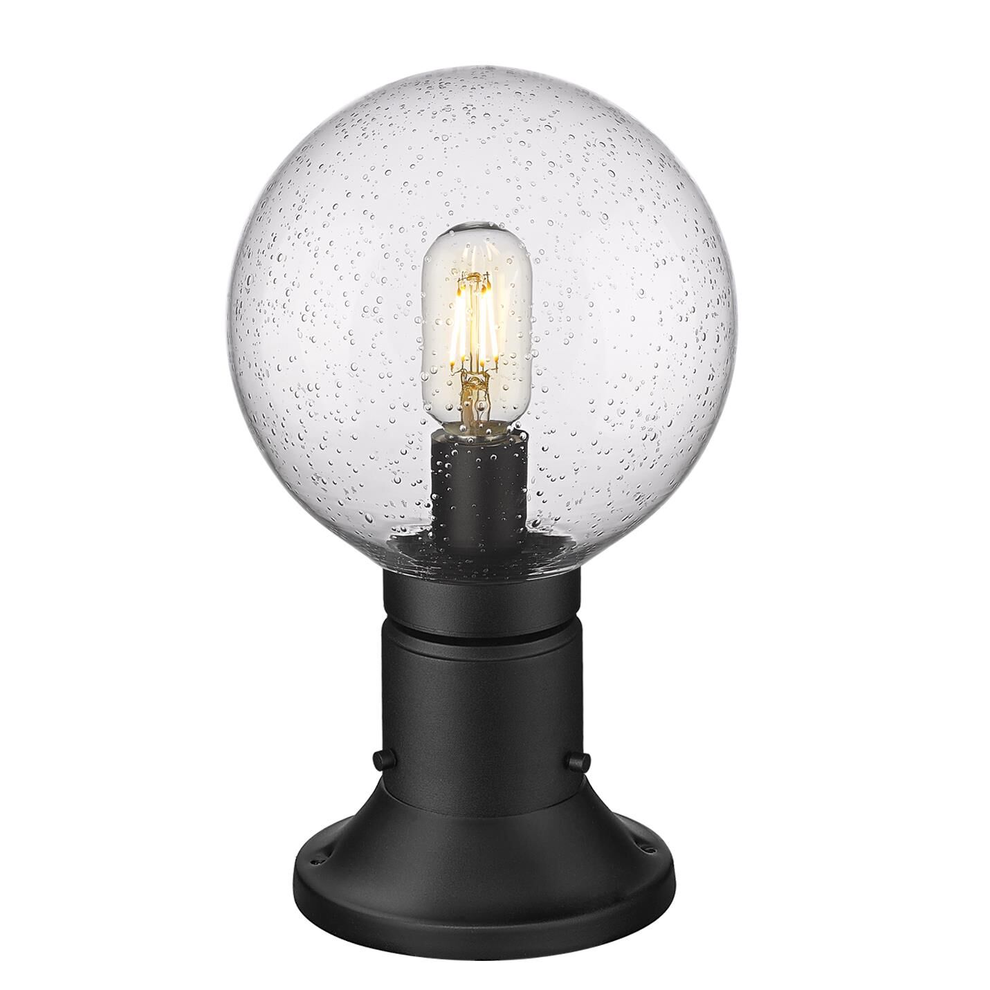 Shown in Black finish and Clear Seedy glass