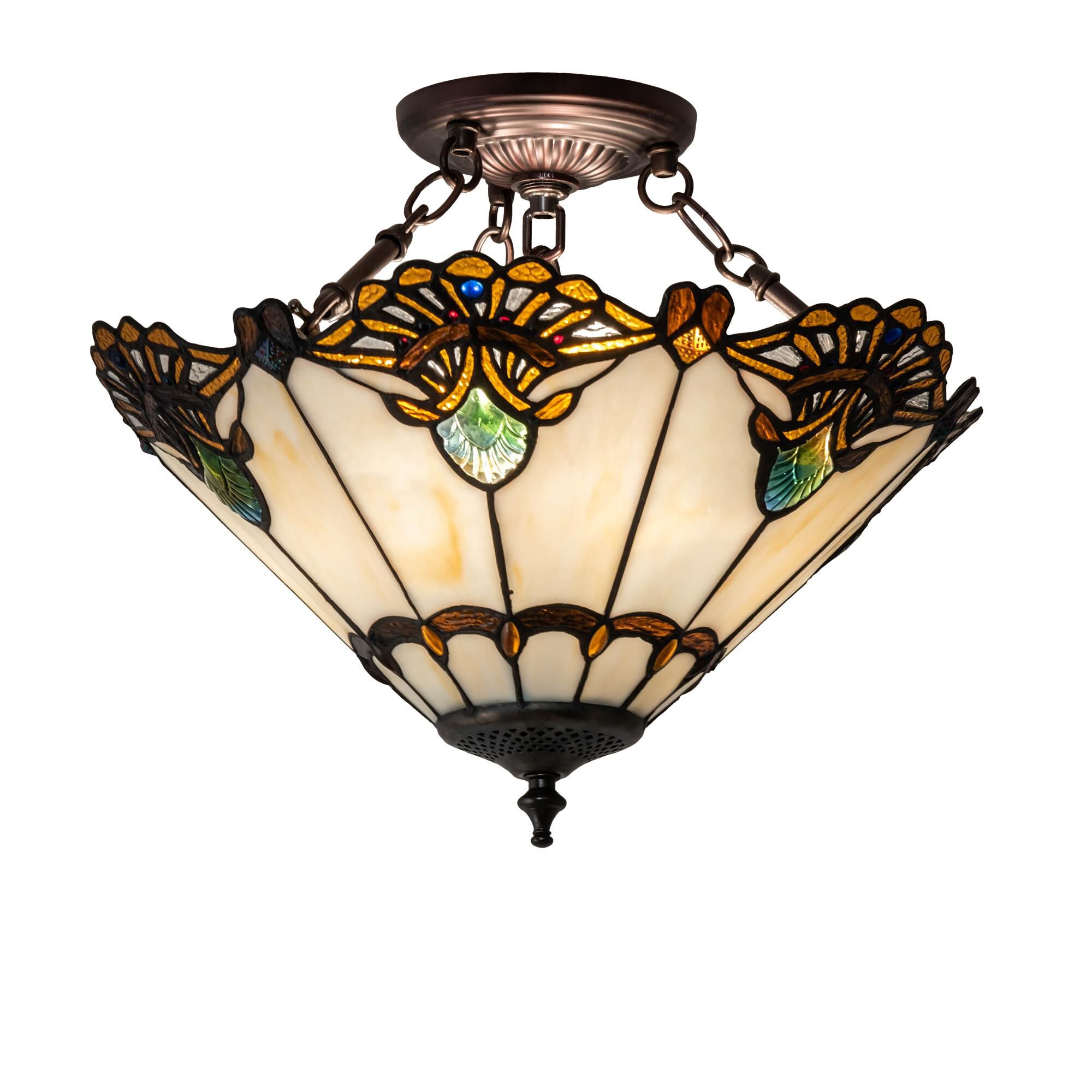 Shell With Jewels 16 Inch 3 Light Semi Flush Mount by Meyda Lighting