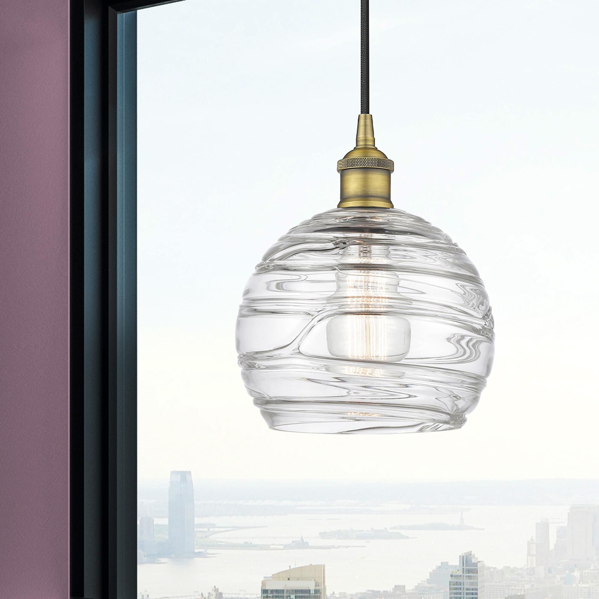 Shown in Brushed Brass finish and Clear Athens Deco Swirl 8