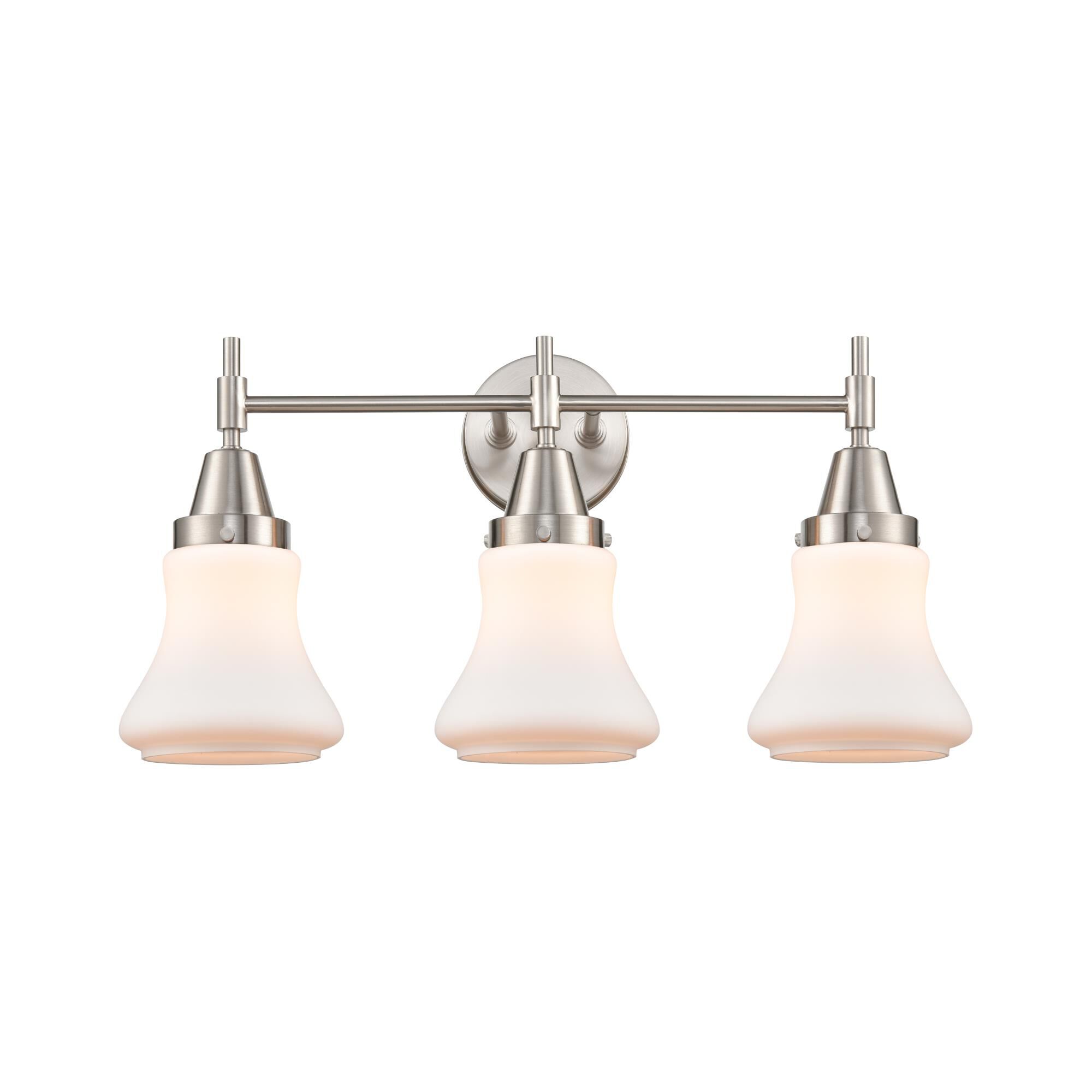 Shown in Satin Nickel finish and Matte White Cased Large Cone glass