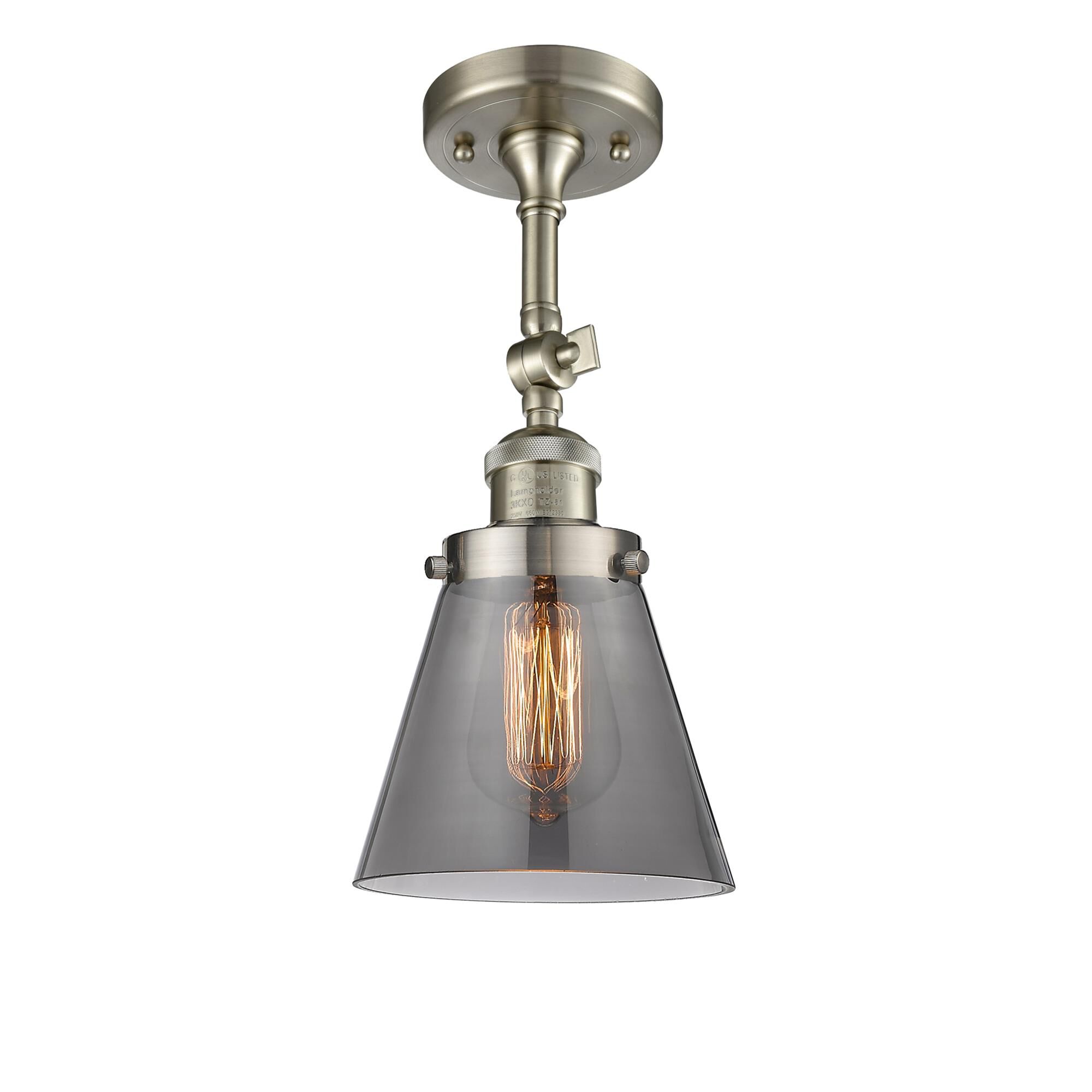 Shown in Brushed Satin Nickel finish and Smoked glass and None accent