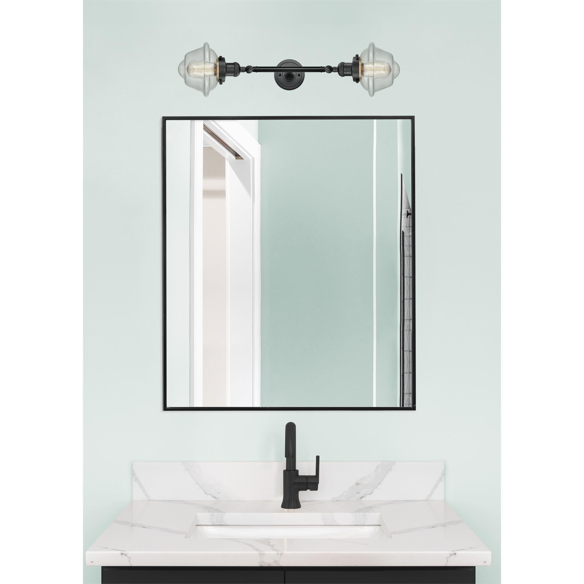 Shown in Matte Black finish and Seedy glass