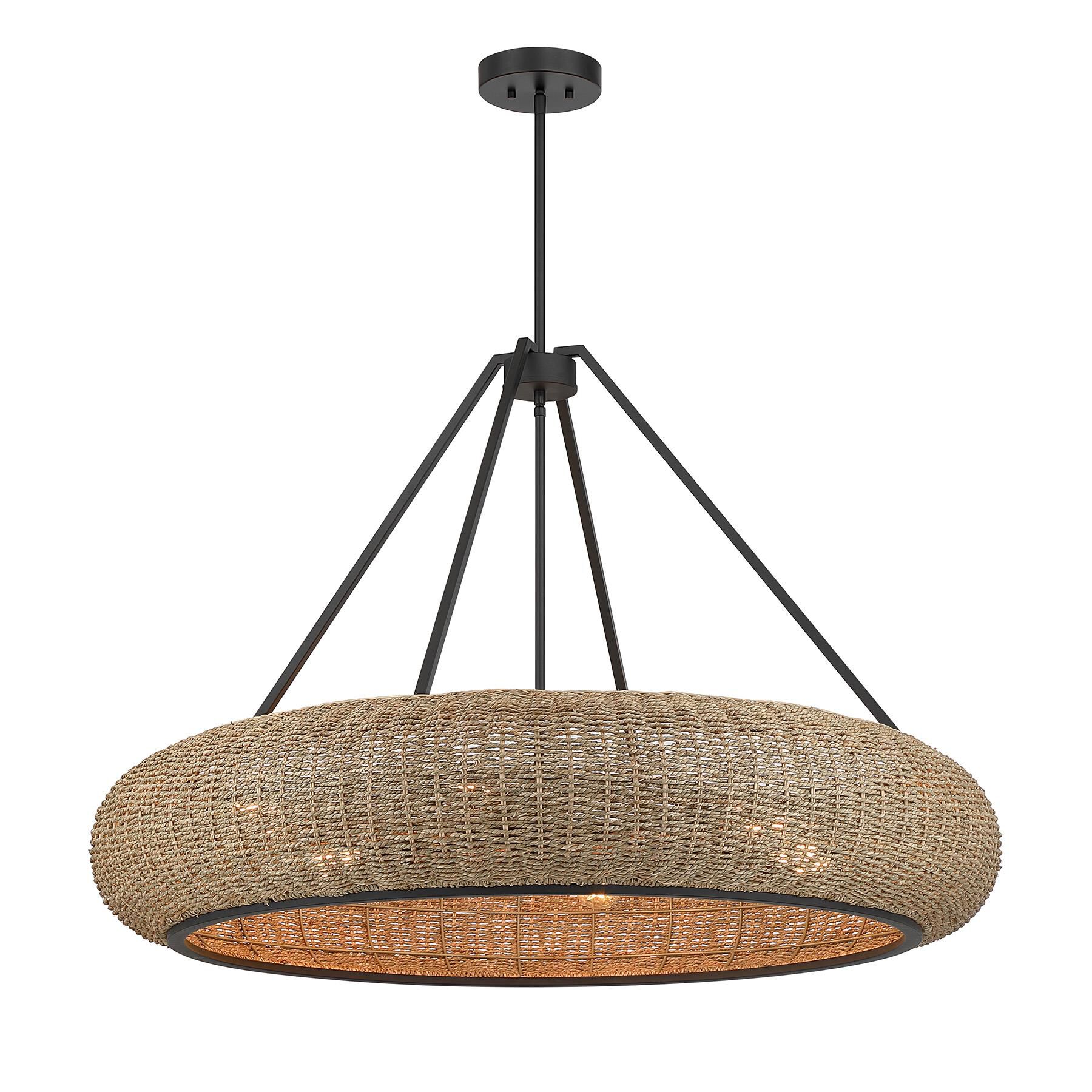 Shown in Matte Black finish and Woven Seagrass shade