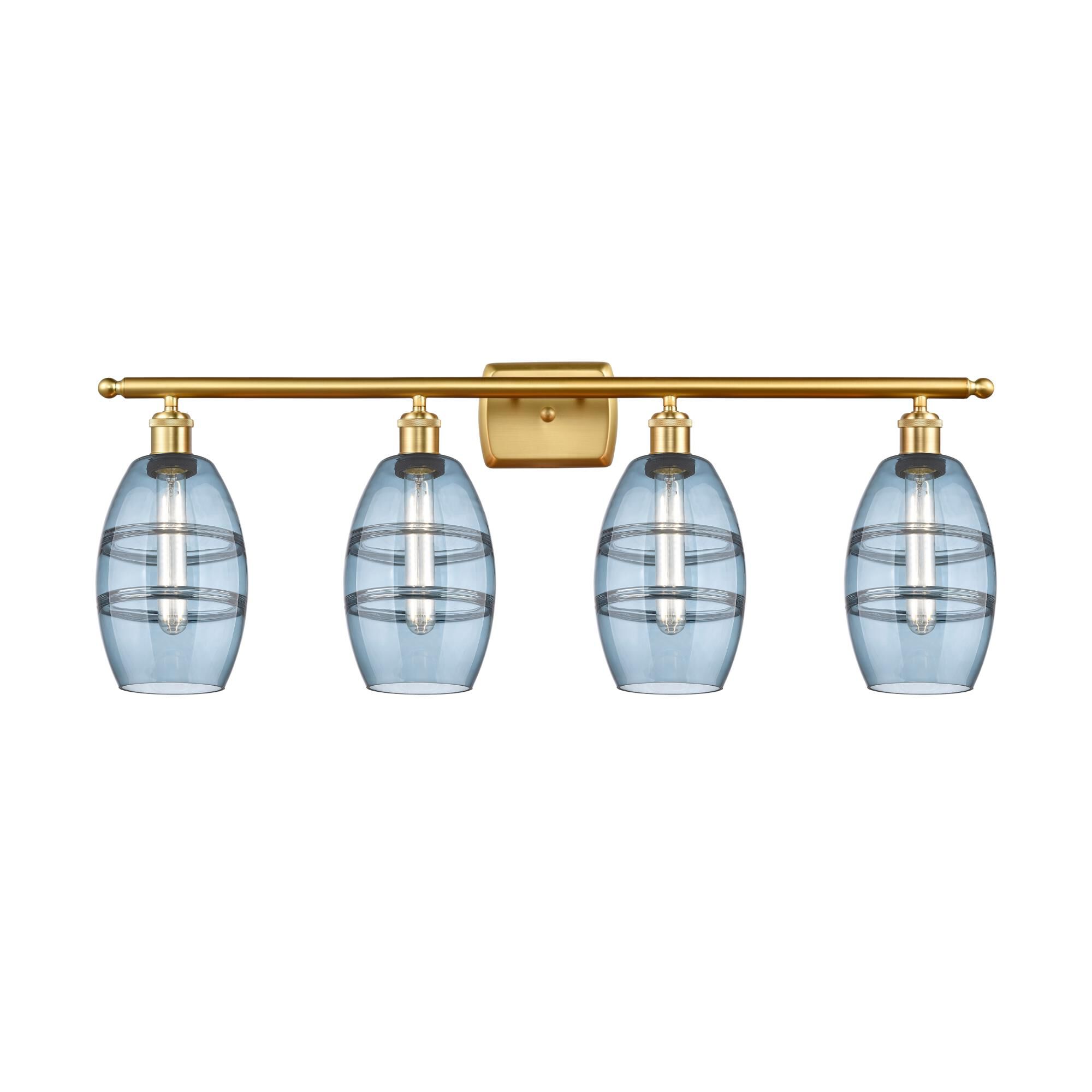 Shown in Satin Gold finish and Princess Blue glass