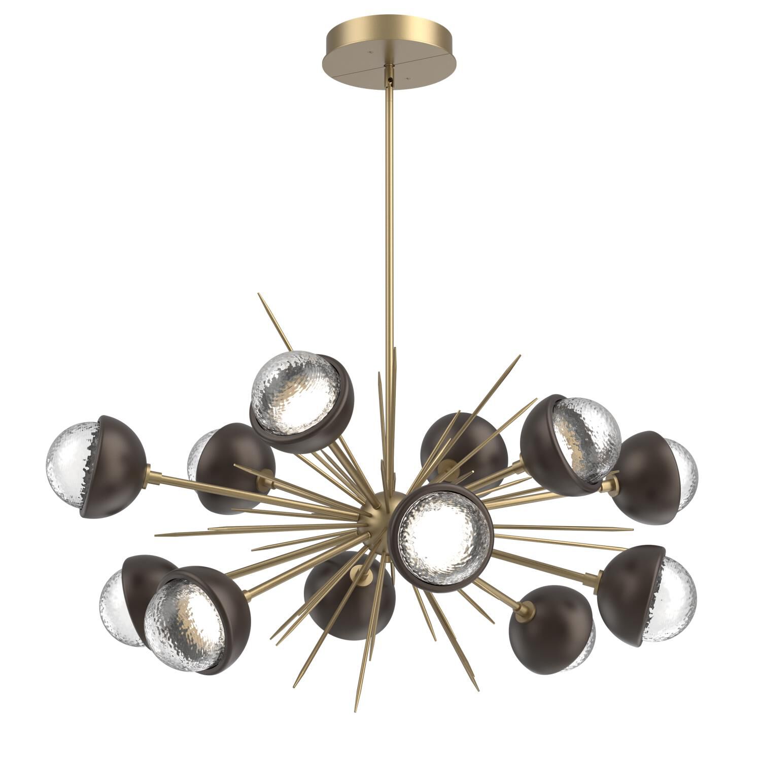 Shown in Gilded Brass finish and Clear glass and Flat Bronze accent