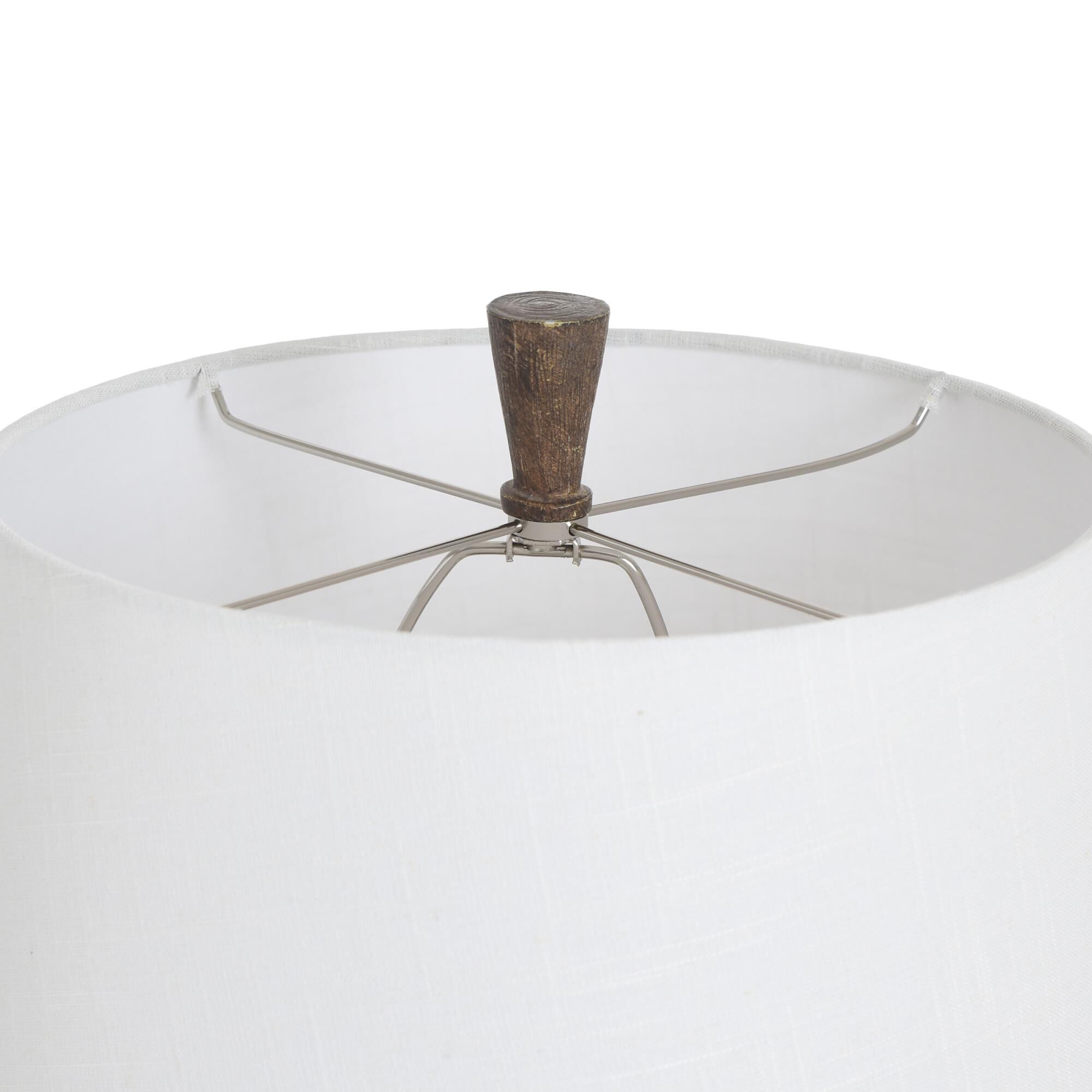 Shown in Brushed Steel finish and Off-White Linen shade