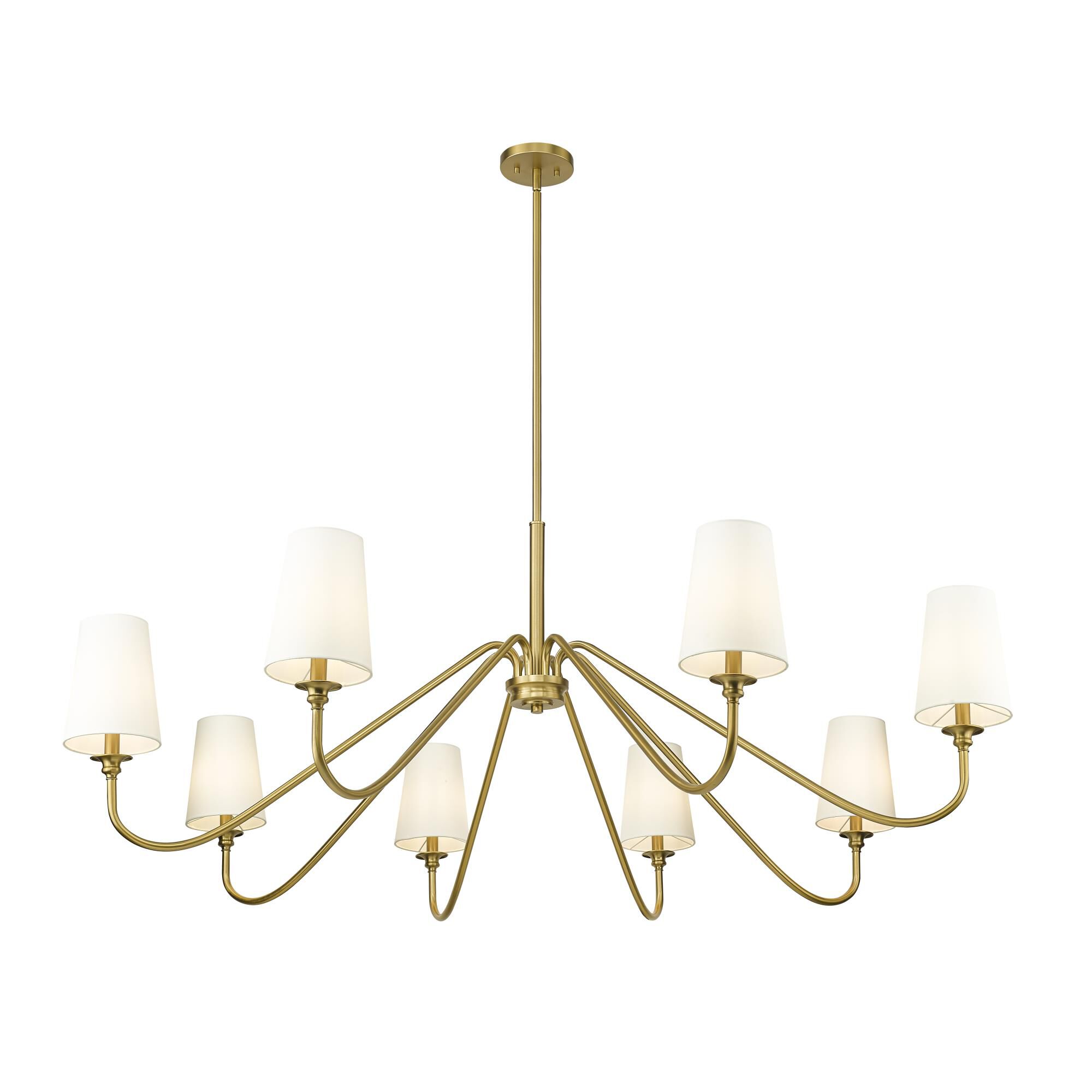 Shown in Modern Gold finish and White glass and White shade
