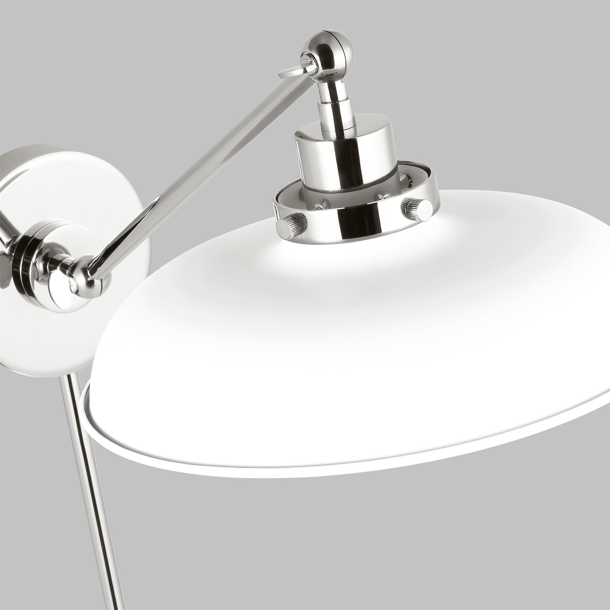 Shown in Matte White And Polished Nickel finish and Matte White Steel shade