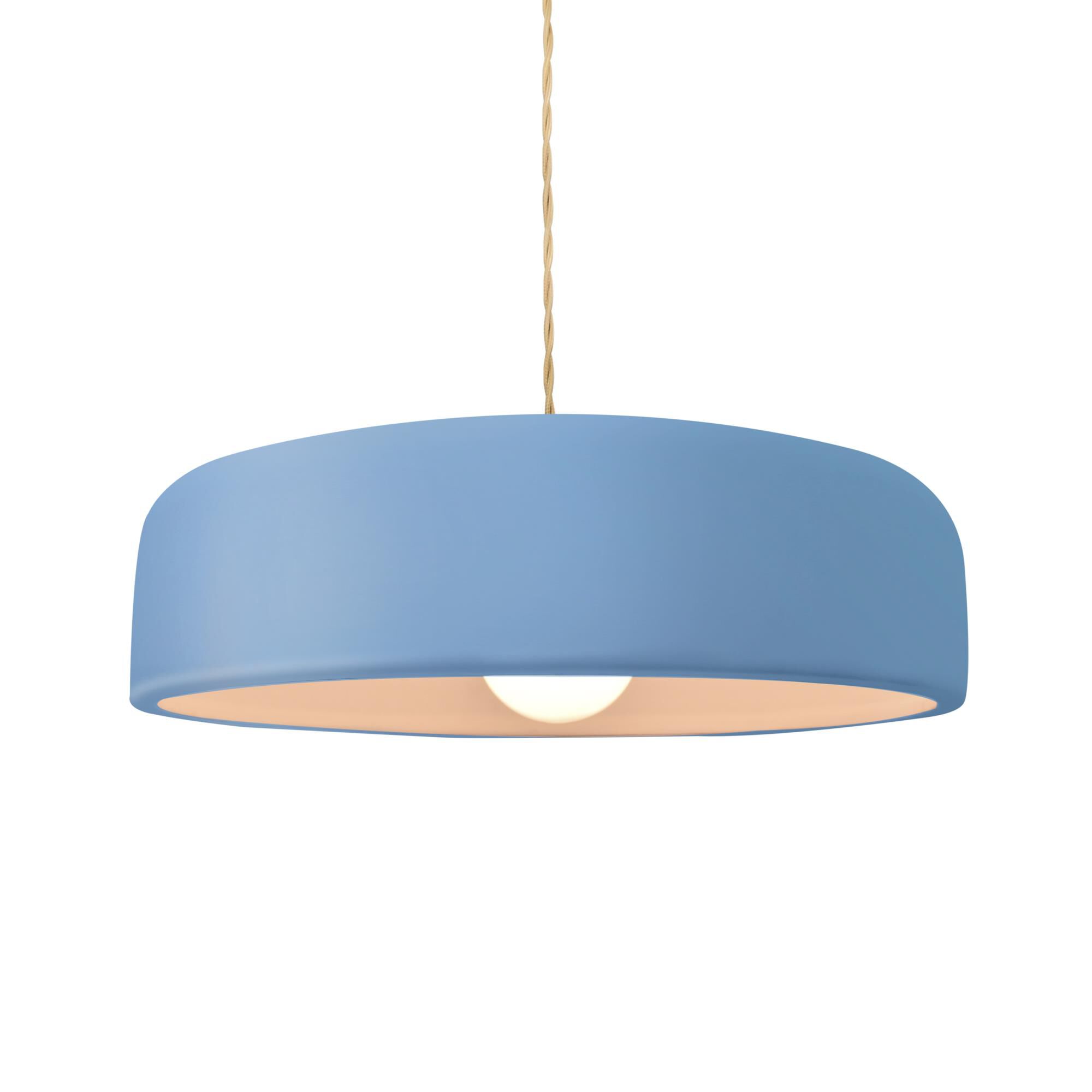 Shown in Brushed Brass finish and Sky Blue shade