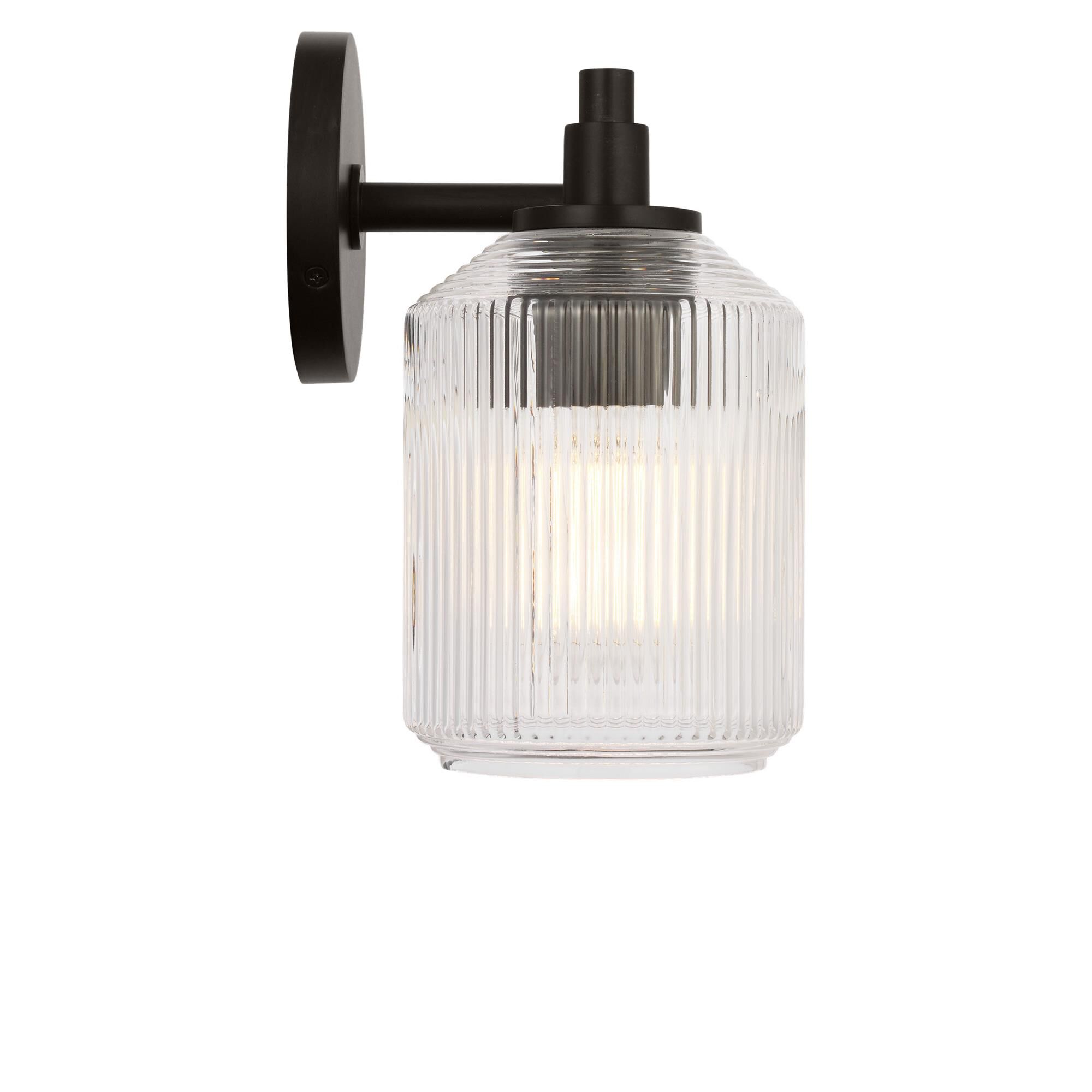 Shown in Aged Iron finish and Clear Ribbed glass