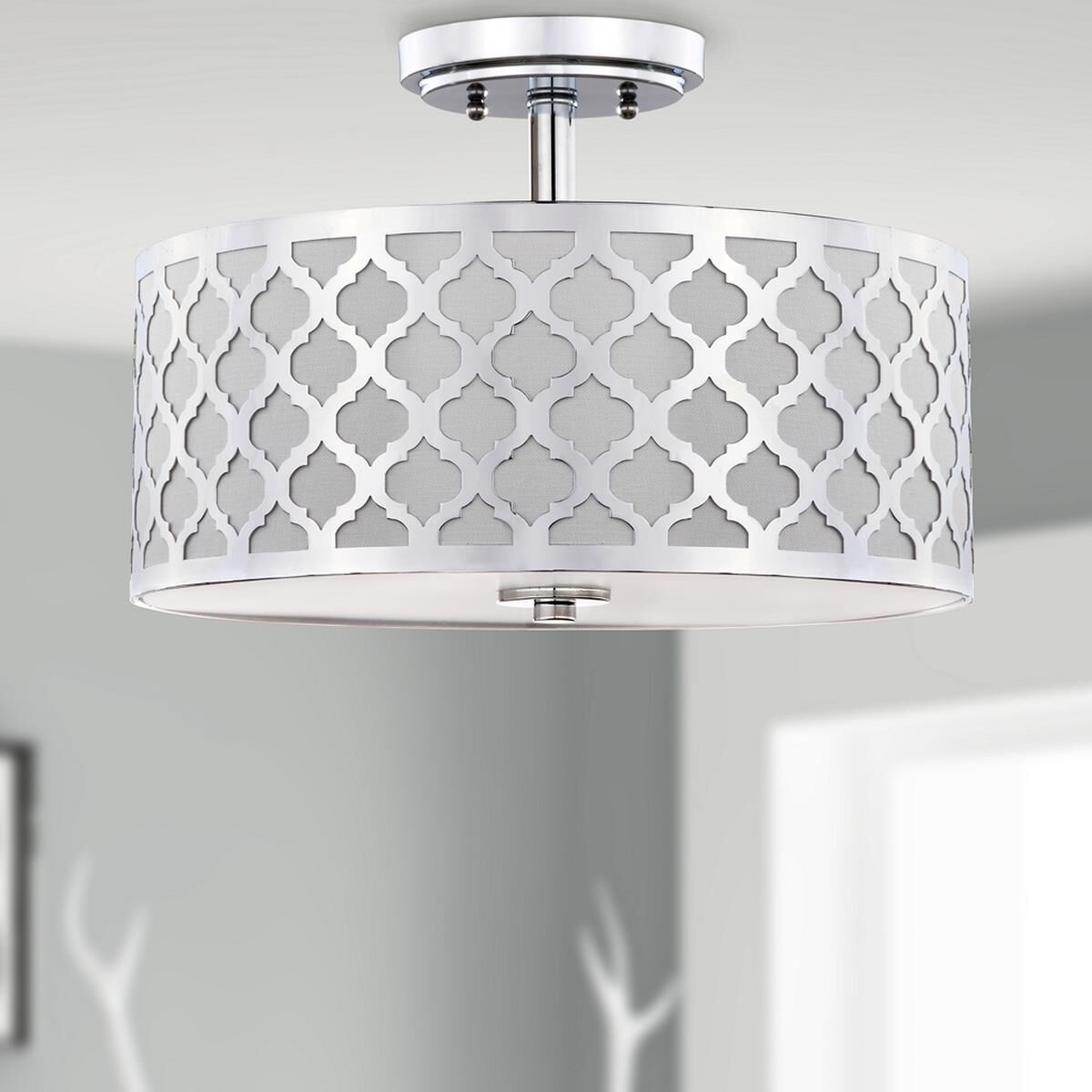 Kora Quatrefoil 15 Inch 3 Light Semi Flush Mount by Safavieh