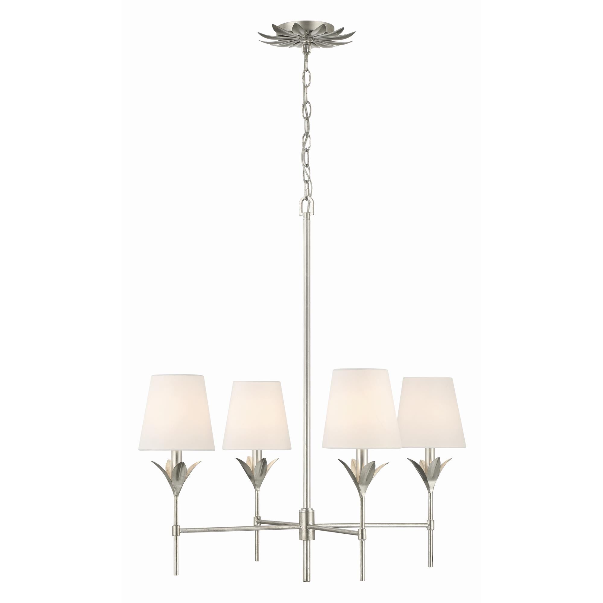 Shown in Antique Silver finish and Silk glass and Silk shade