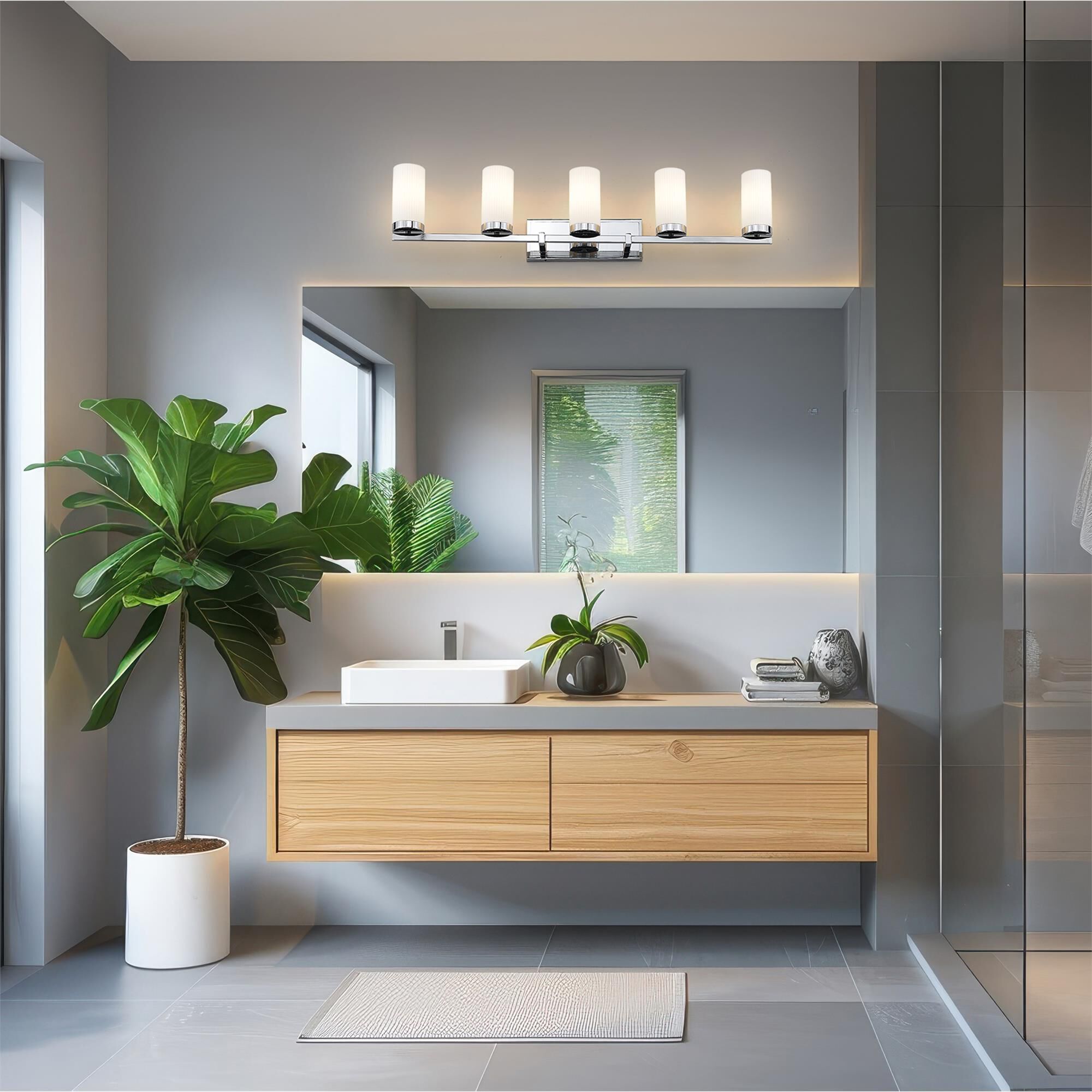 Shown in Chrome finish and White glass and White shade