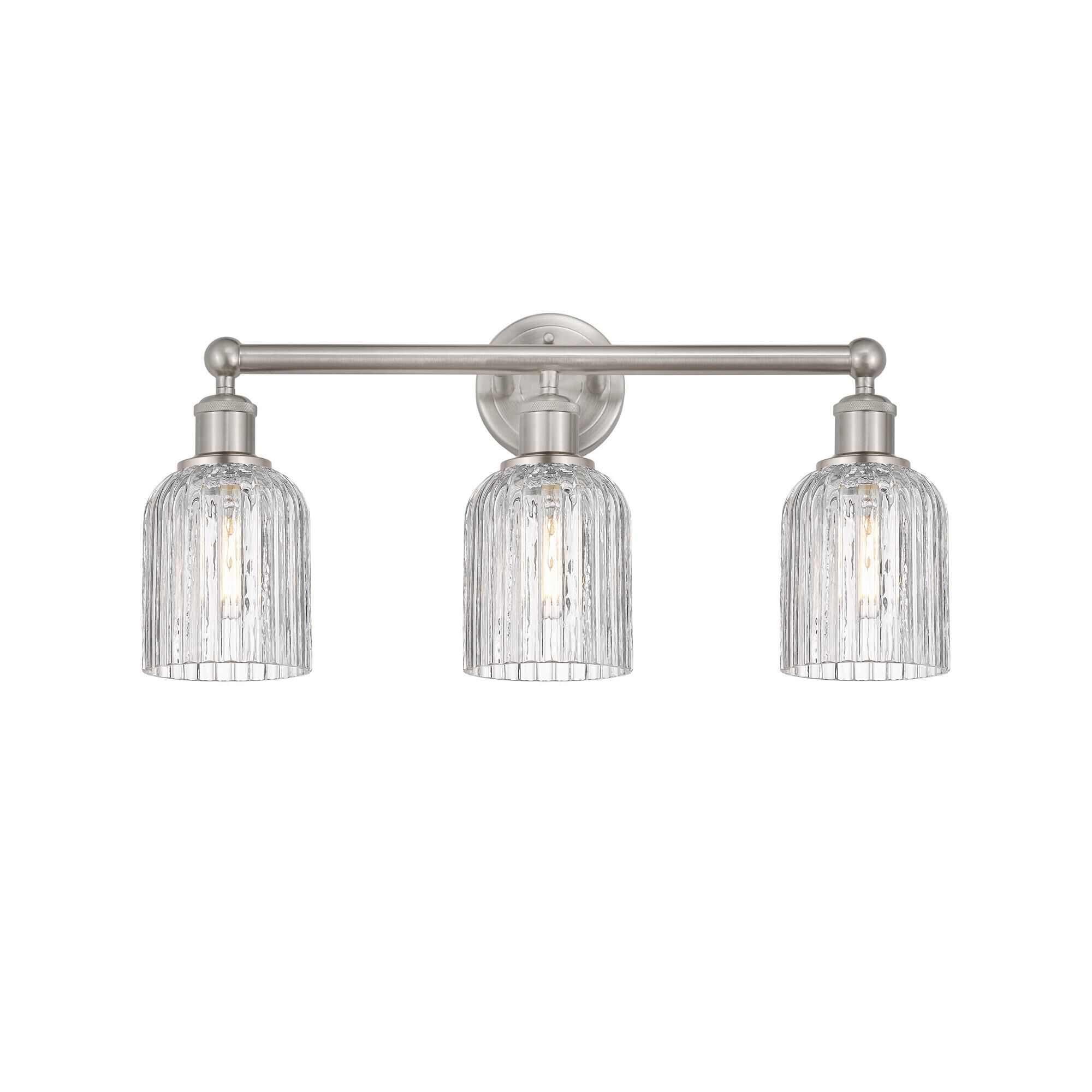 Shown in Brushed Satin Nickel finish and Clear glass
