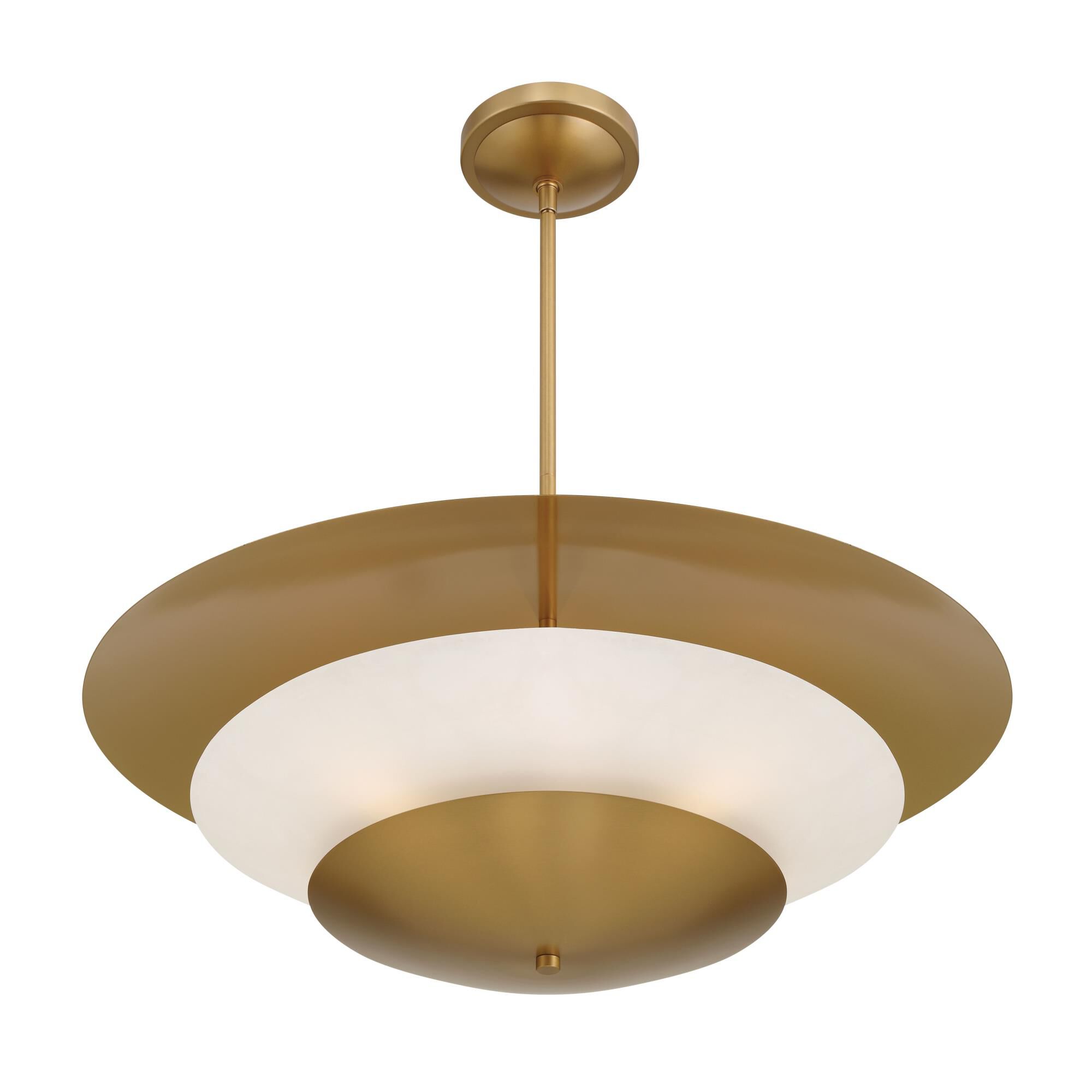 Shown in Legacy Brass finish and White glass and Faux Alabaster shade