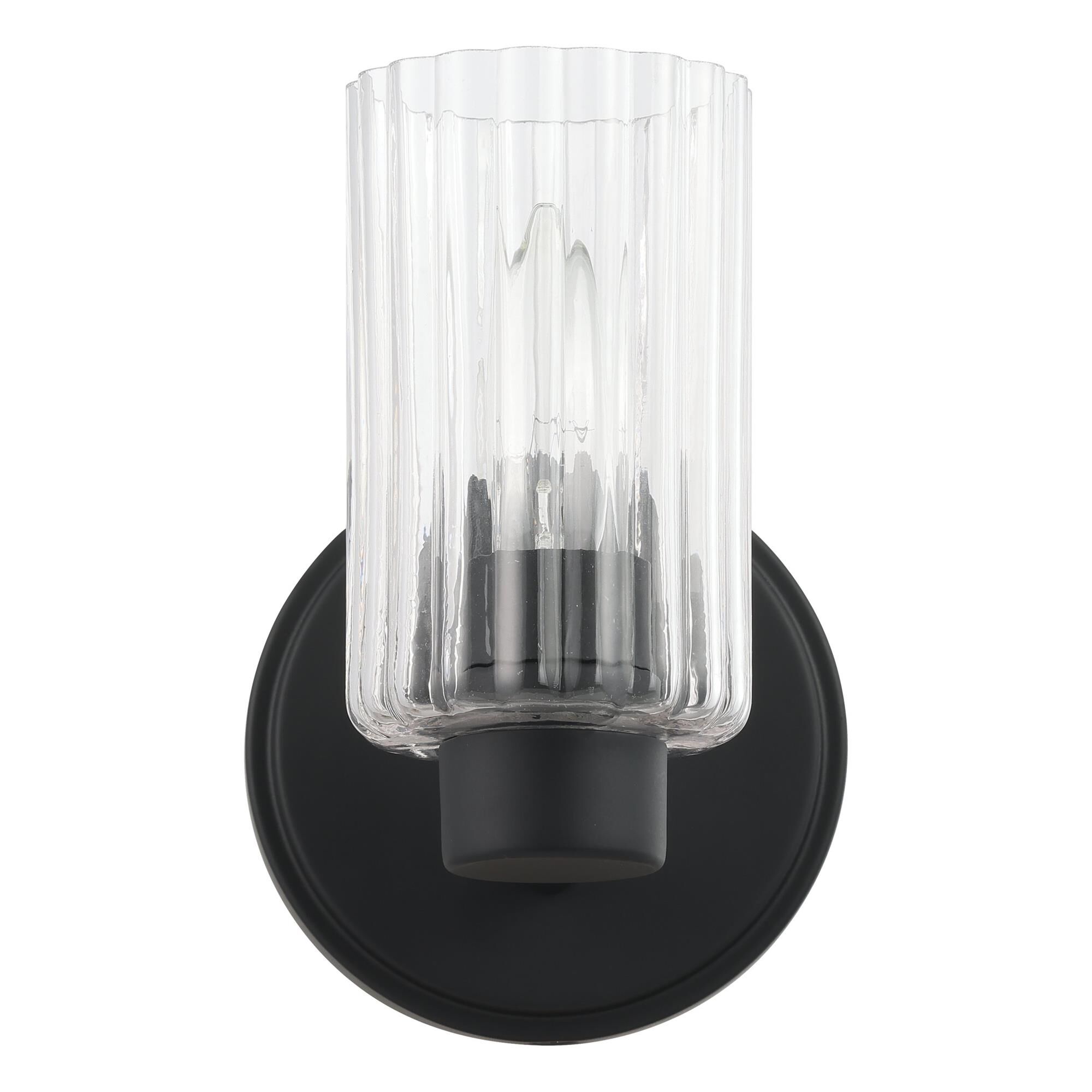 Shown in Matte Black finish and Clear Ribbed glass