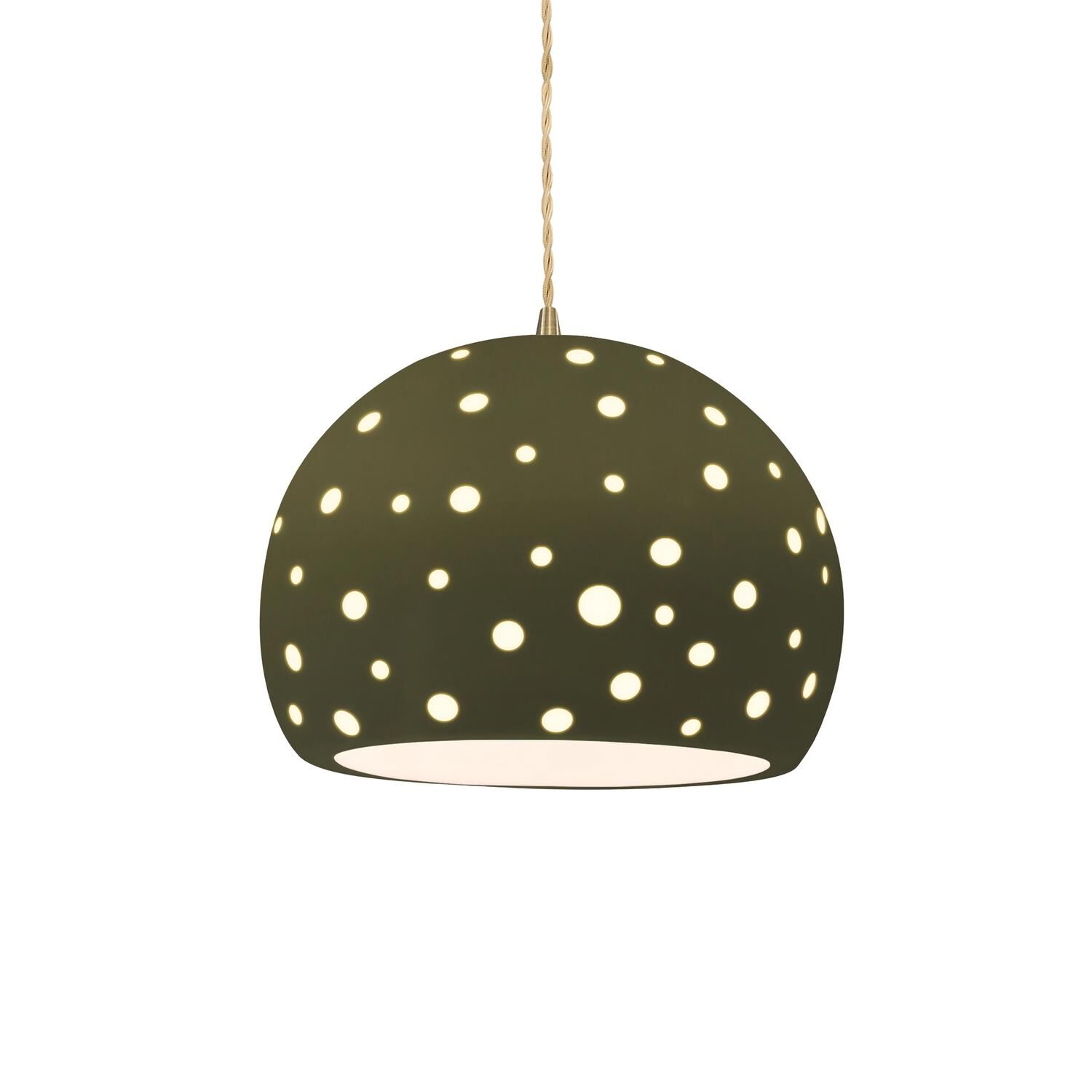 Shown in Antique Brass finish and Matte Green shade