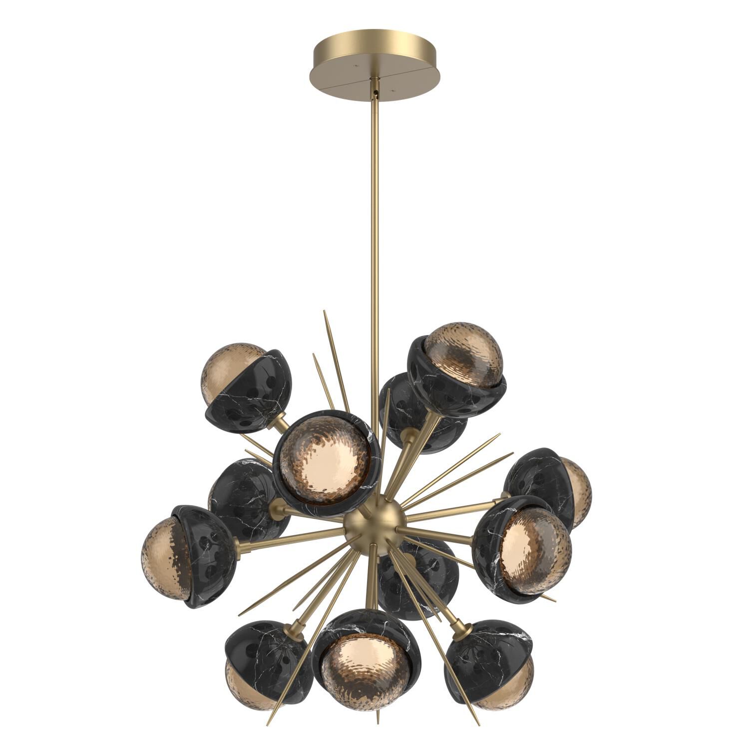 Shown in Gilded Brass finish and Bronze glass and Black Marble accent