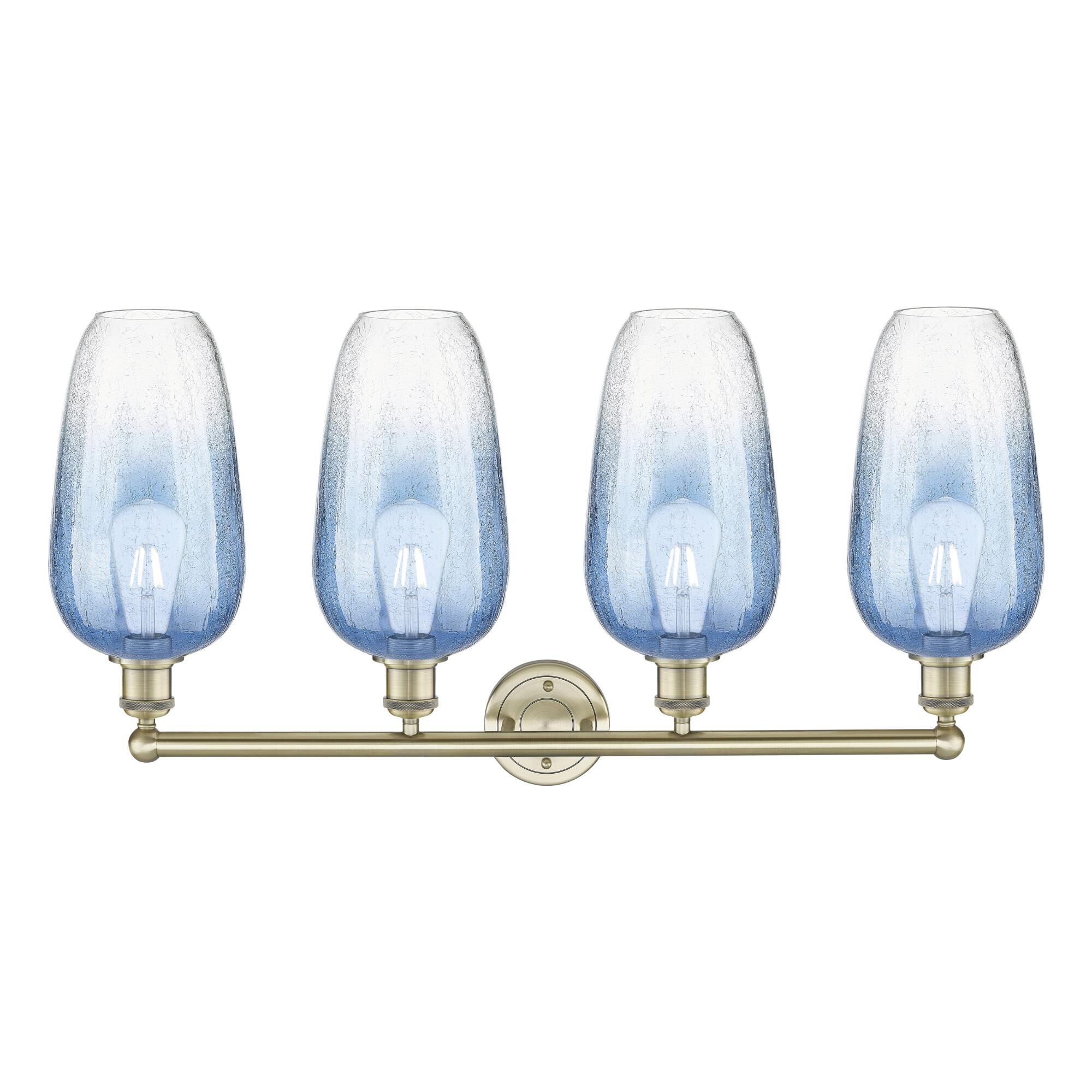 Shown in Antique Brass finish and Sapphire Blue glass